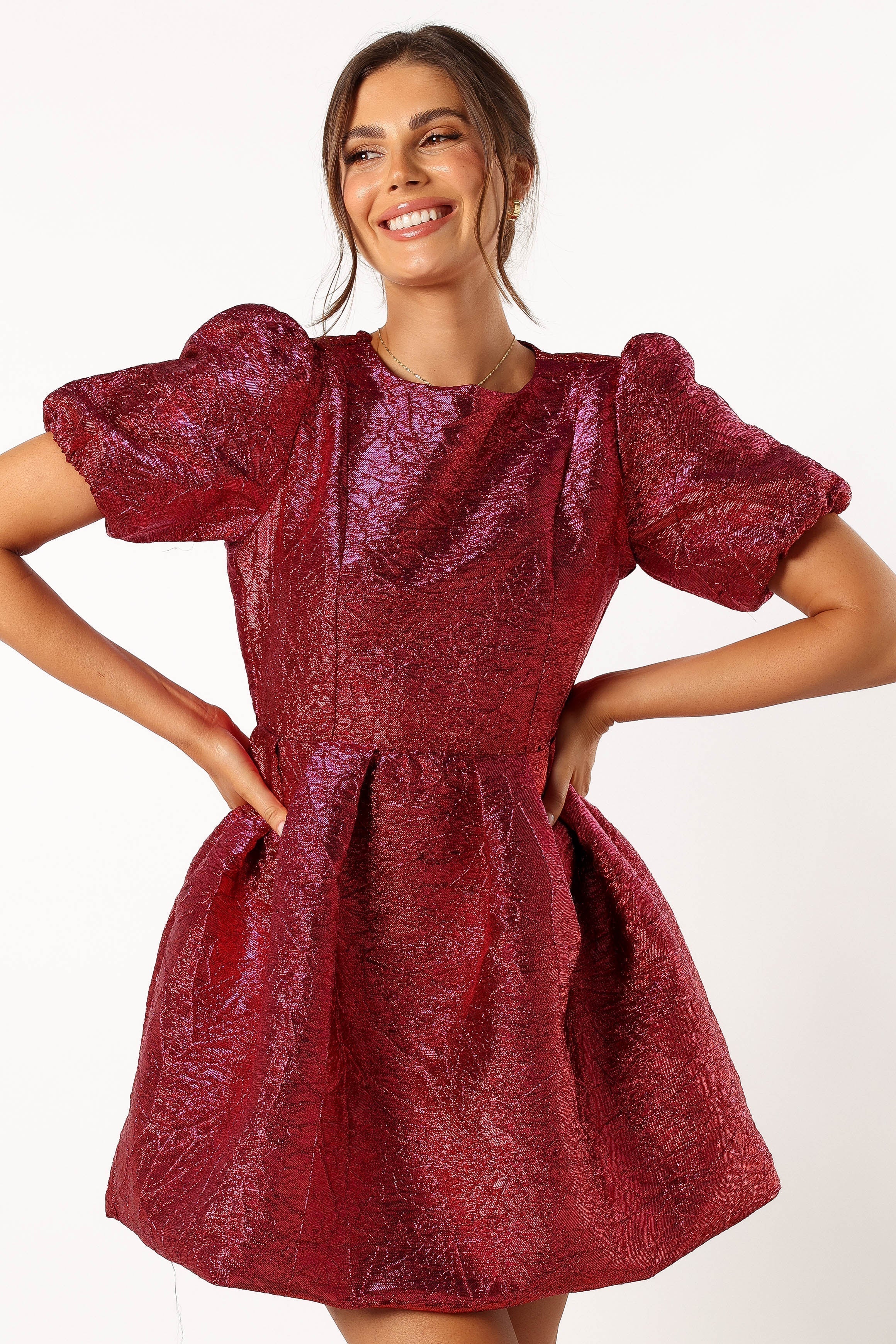 Jadore Red Magenta Mini Dress with Heart Cutout & Pockets