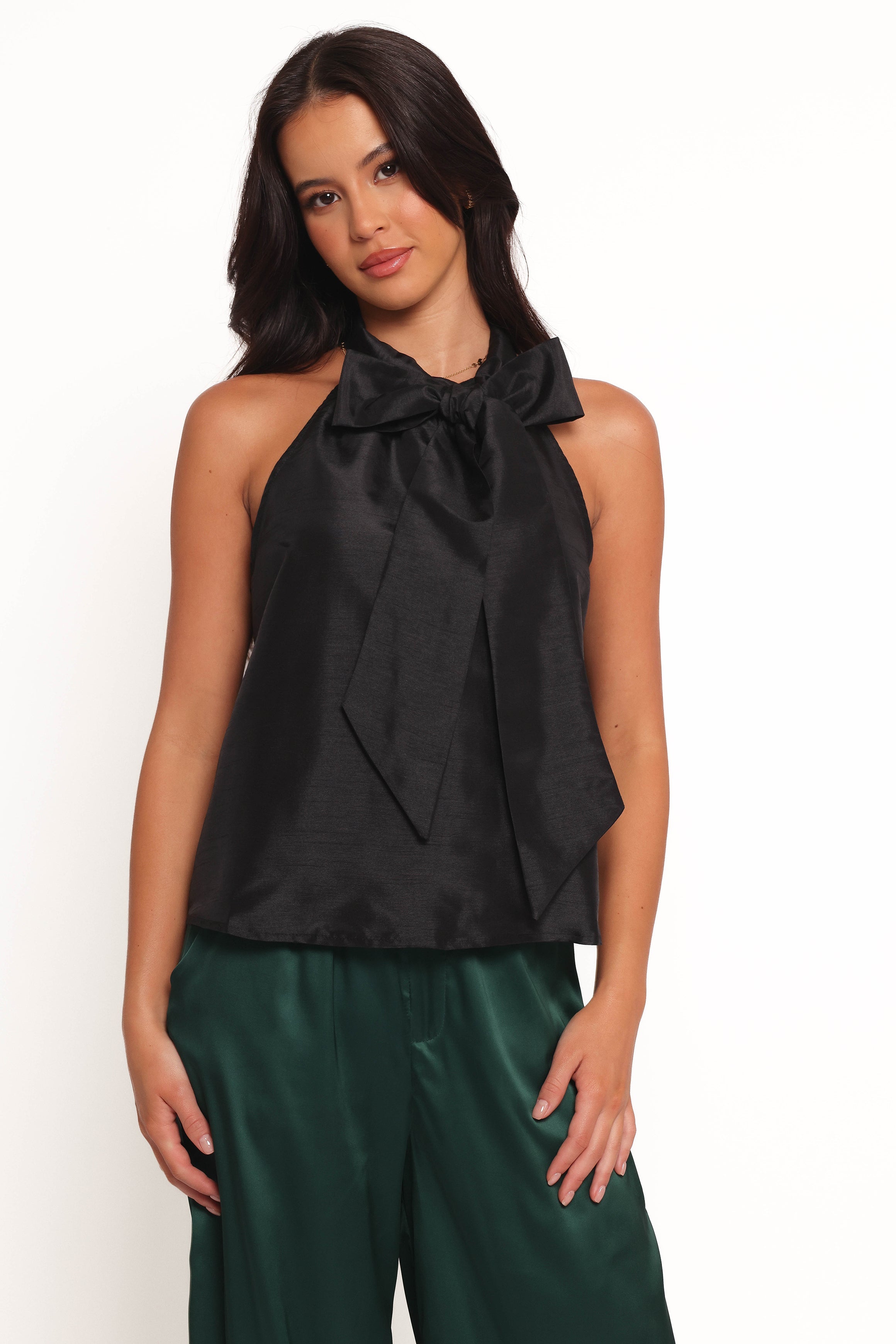 Black Halter Neck Bow Top - Sleeveless Women's Blouse