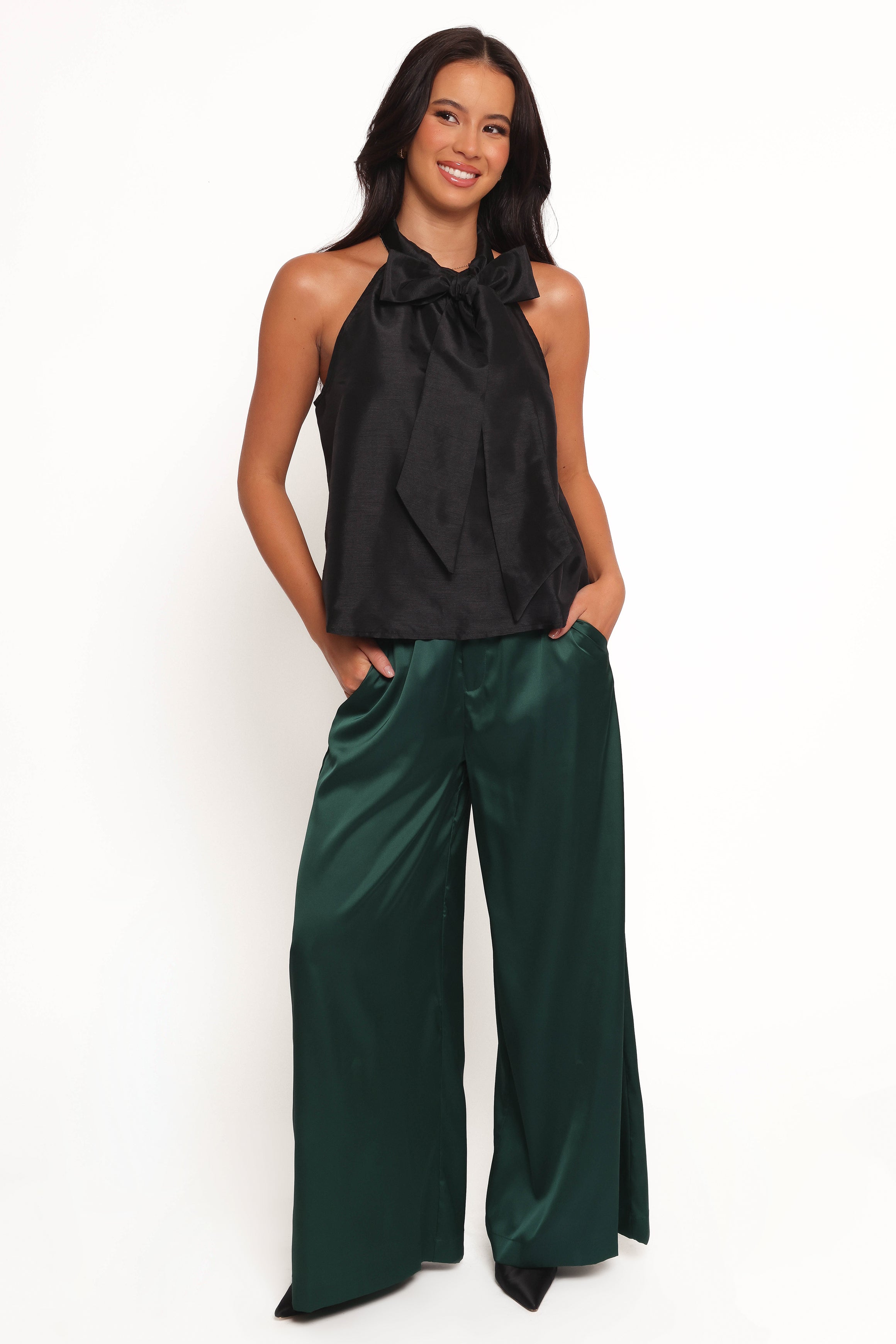 Black Halter Neck Bow Top - Sleeveless Women's Blouse
