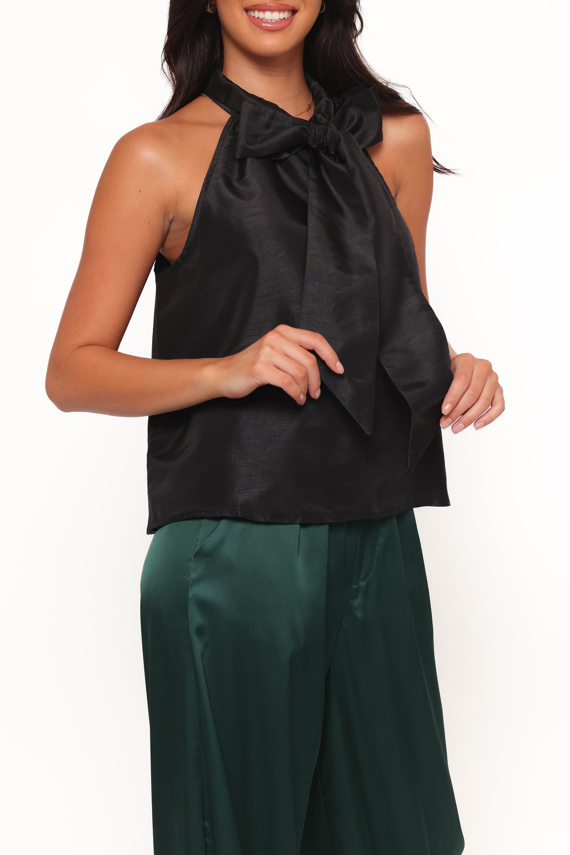 Black Halter Neck Bow Top - Sleeveless Women's Blouse