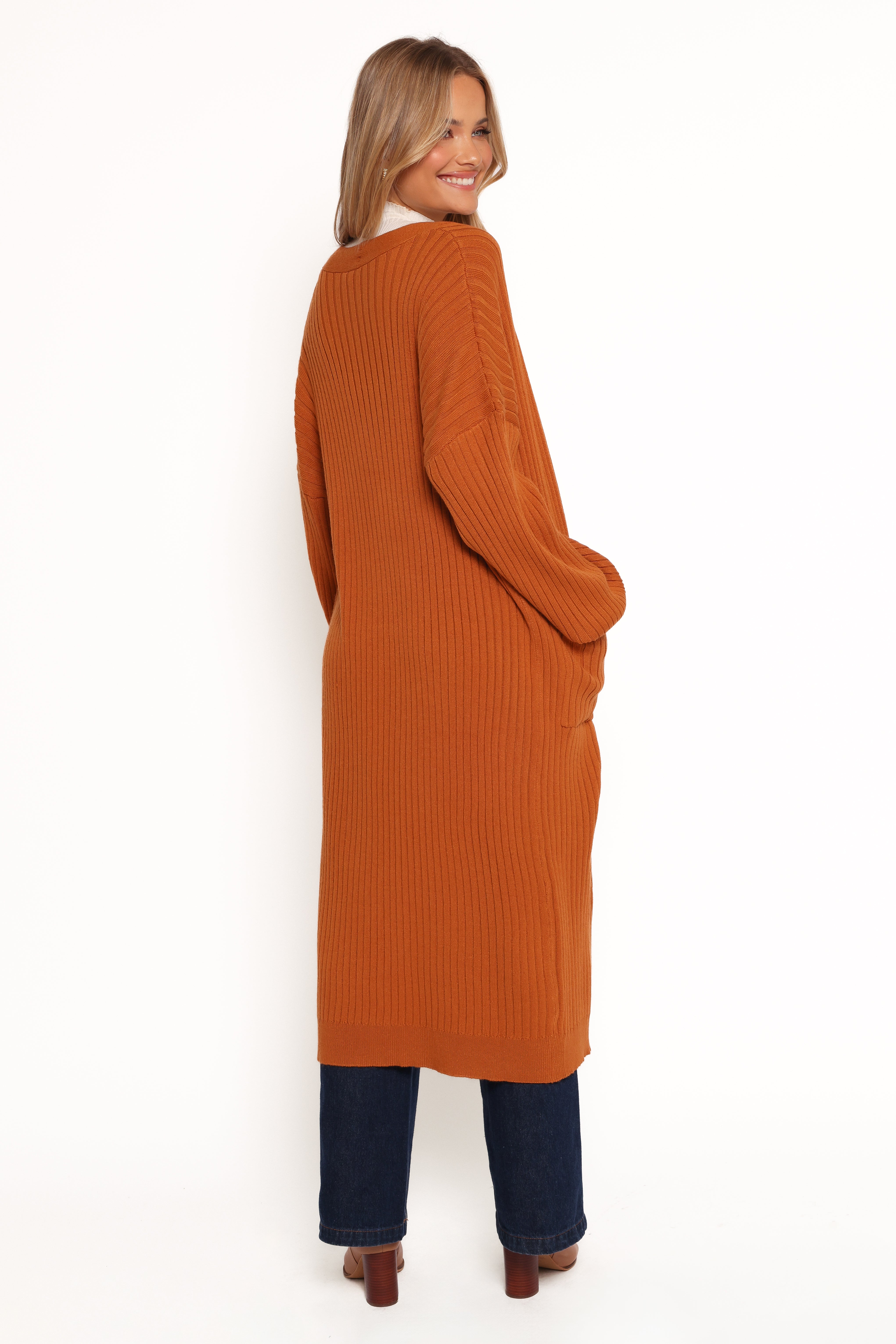 Makenna Rust Long Open Front Cardigan for Women
