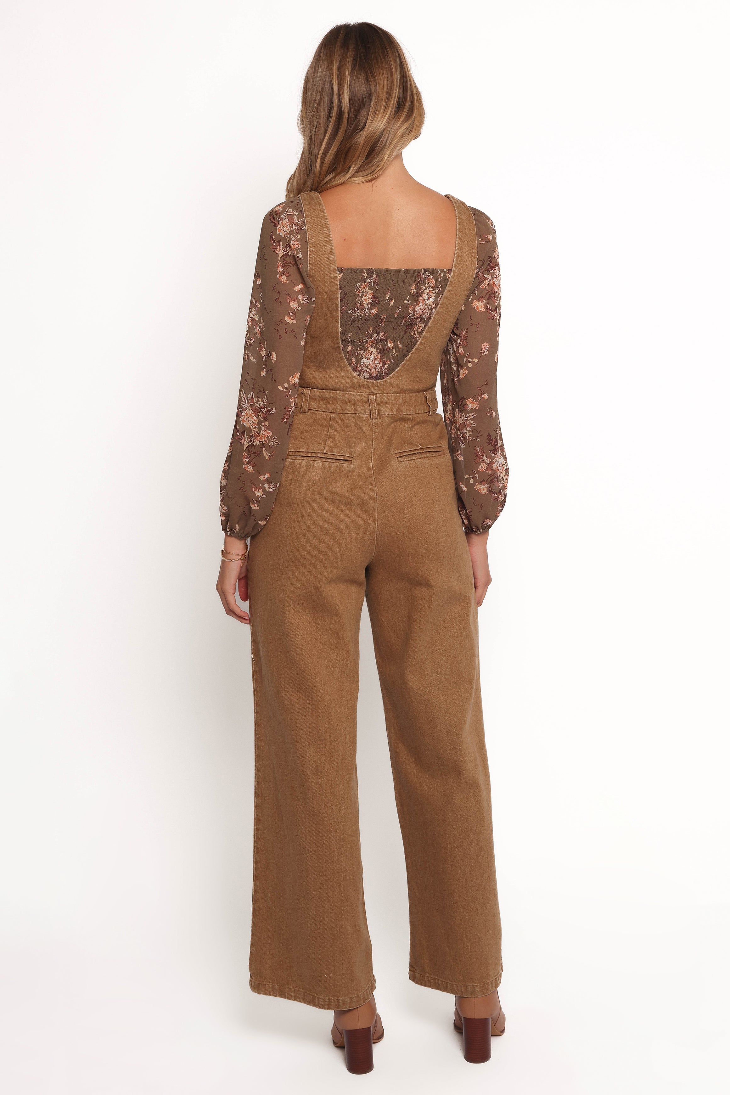 Vieve Denim Jumpsuit for Women - Brown Wide Leg Cotton Romper
