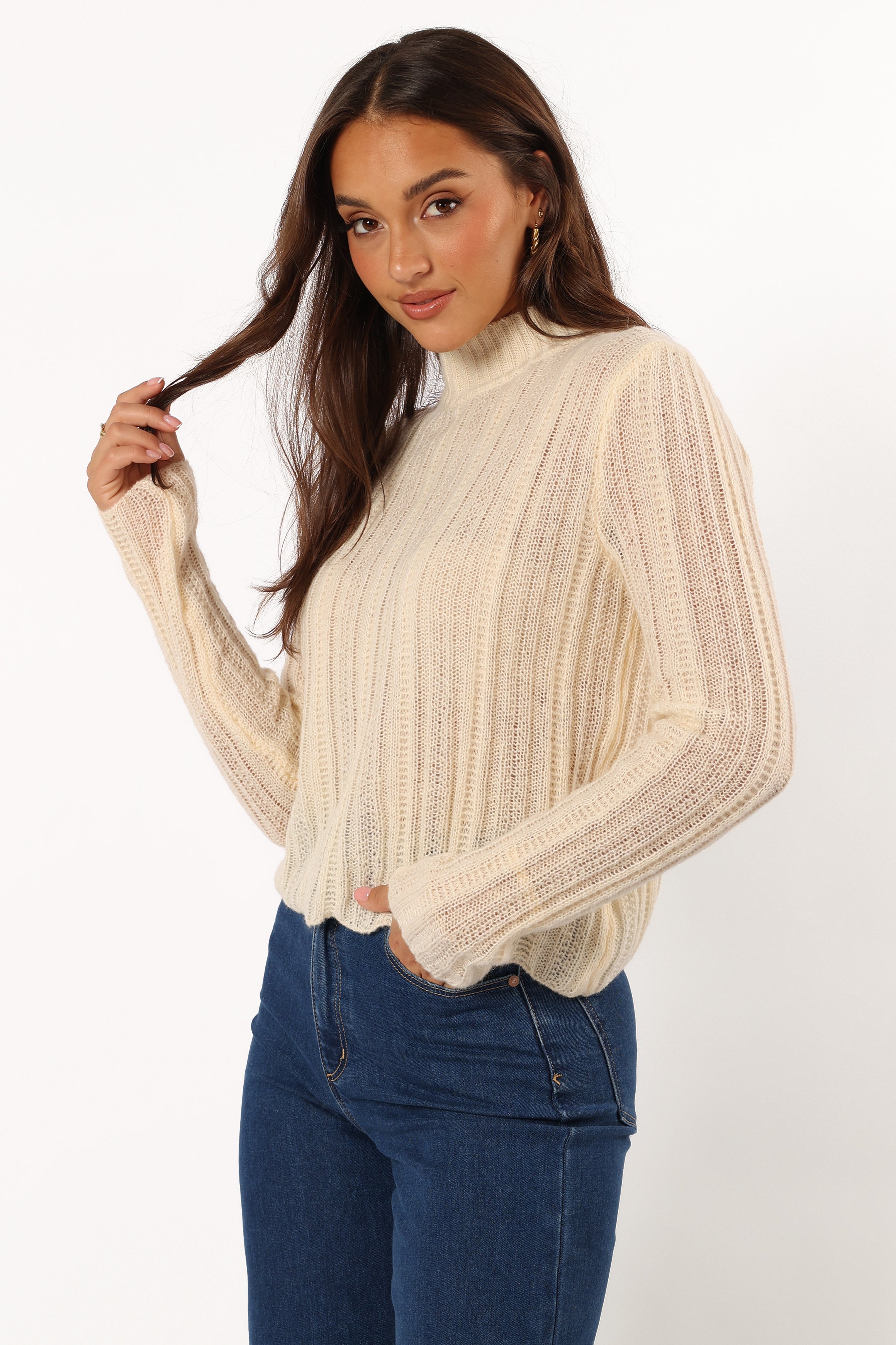 Wynford Cream Knit Sweater with Scallop Edge Detail