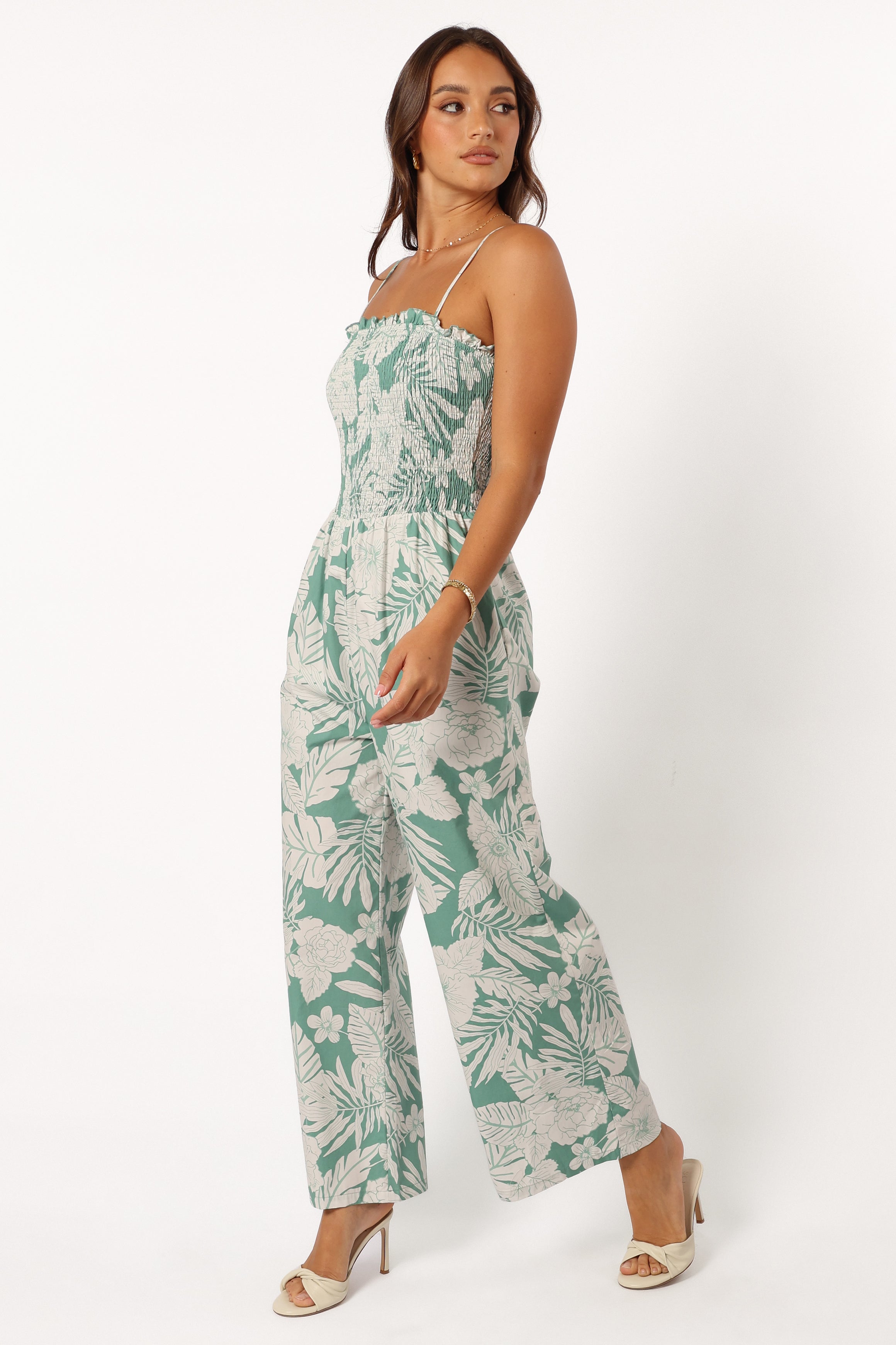 Women's Sage Green Jumpsuit with Pockets - Aneesa Wide Leg Style