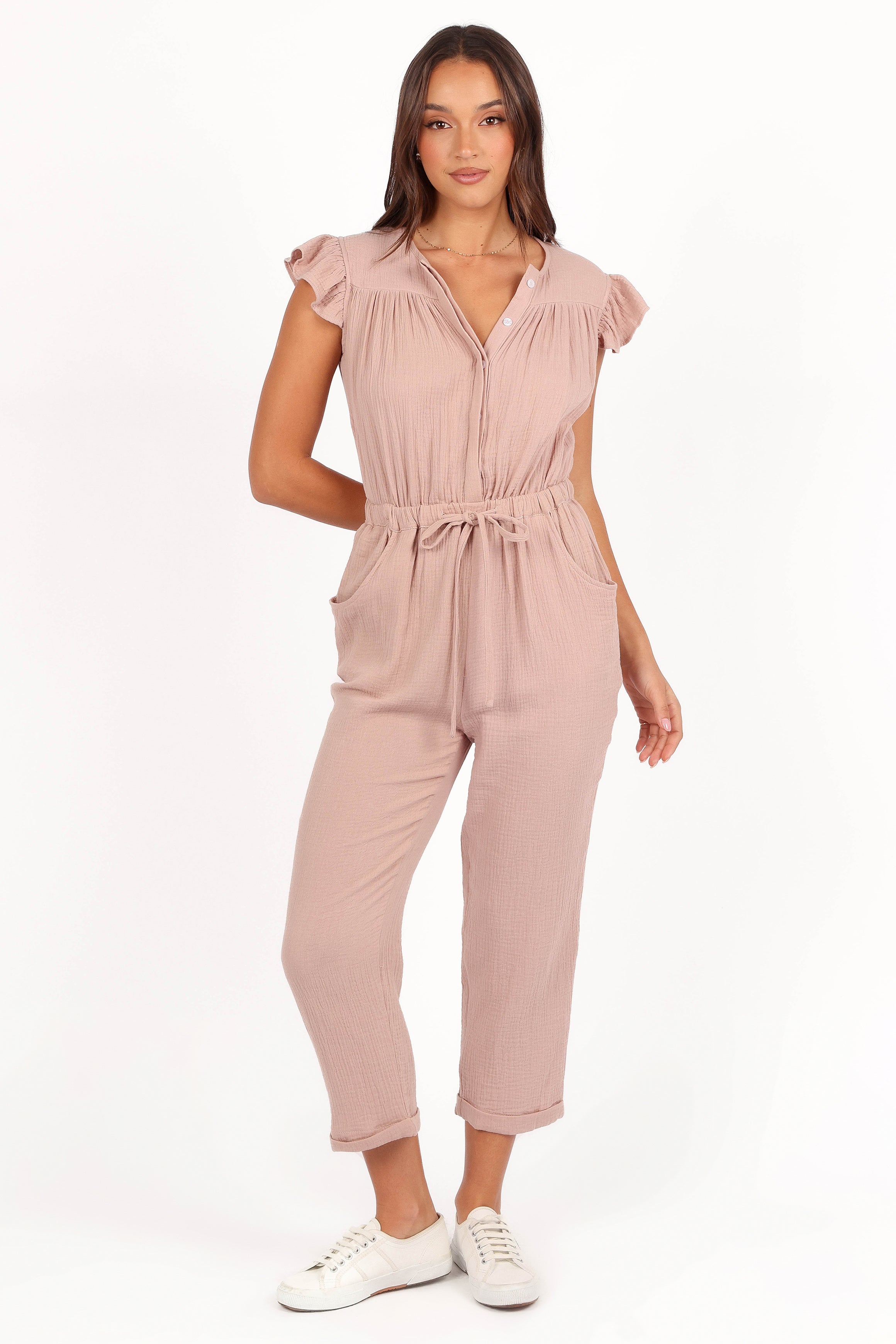 Women's Cotton Jumpsuit with Pockets - Brooklyn Style in Dusty Mauve