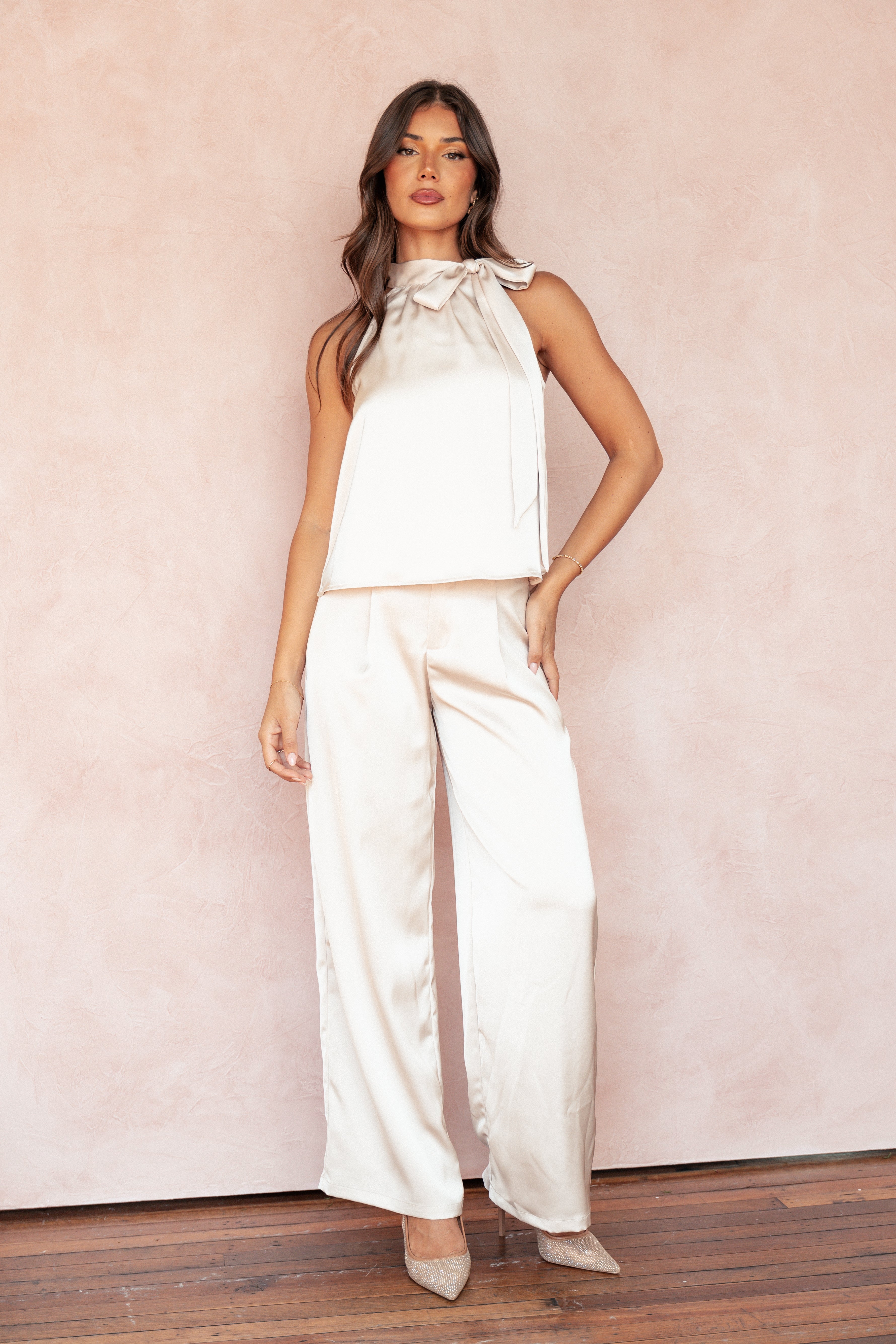 Skarlett Pearl Satin Halter Neck Top
