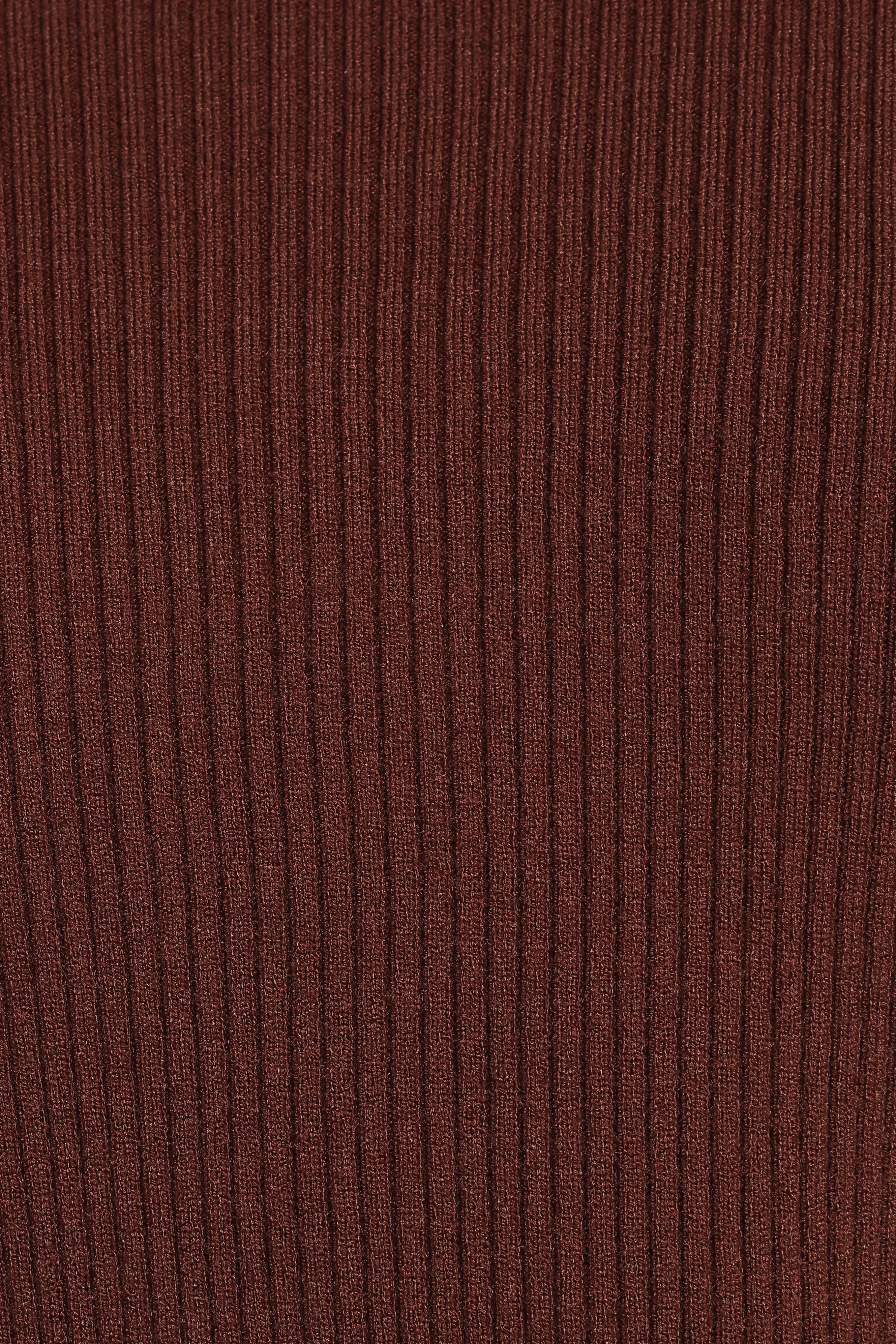 Adrienne Mock Neck Knit Top in Chocolate - Ribbed Stretch Fabric