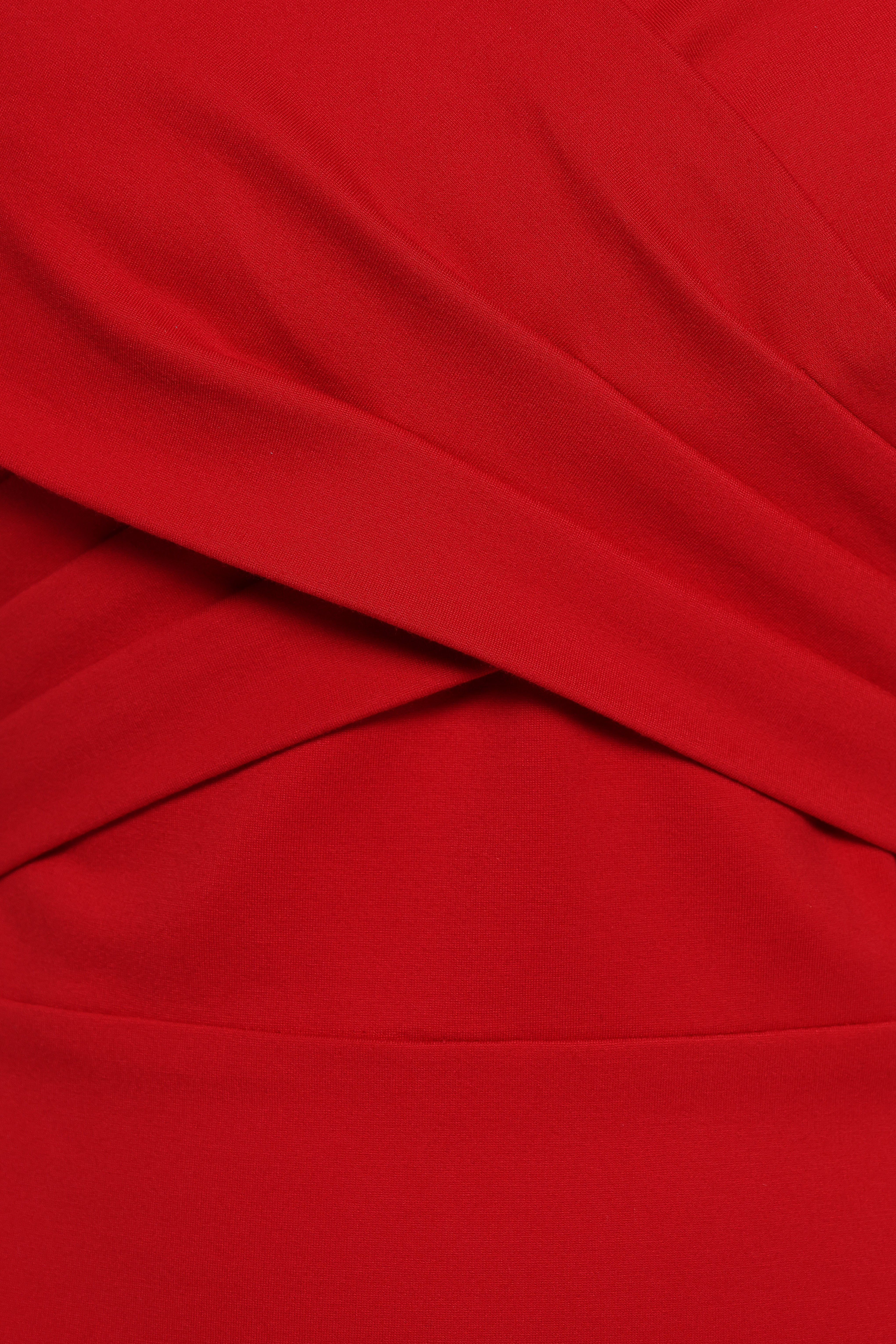 Off-Shoulder Midi Dress with Fishtail Hem - Red