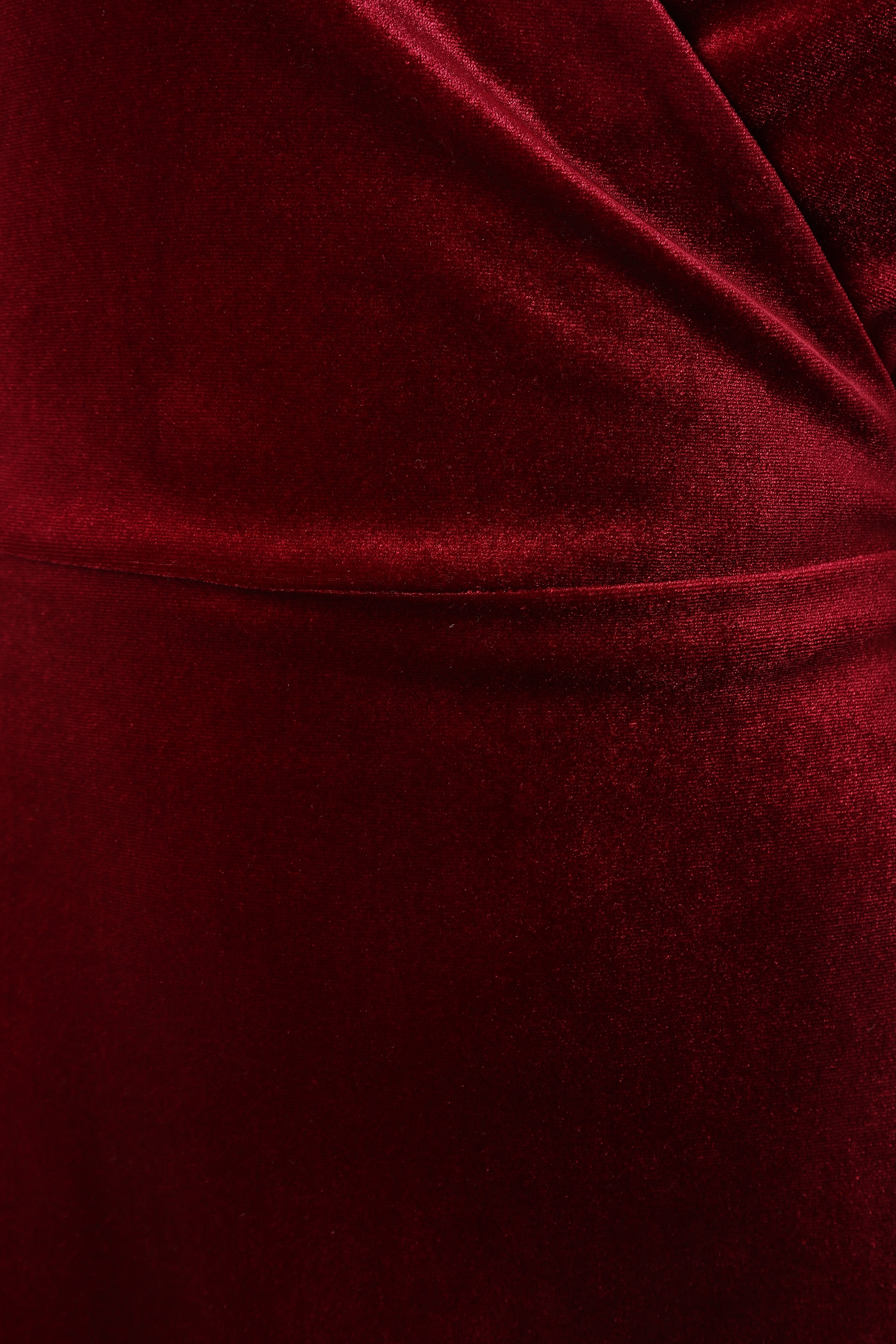 Burgundy Velvet Wrap Midi Dress with Long Sleeves