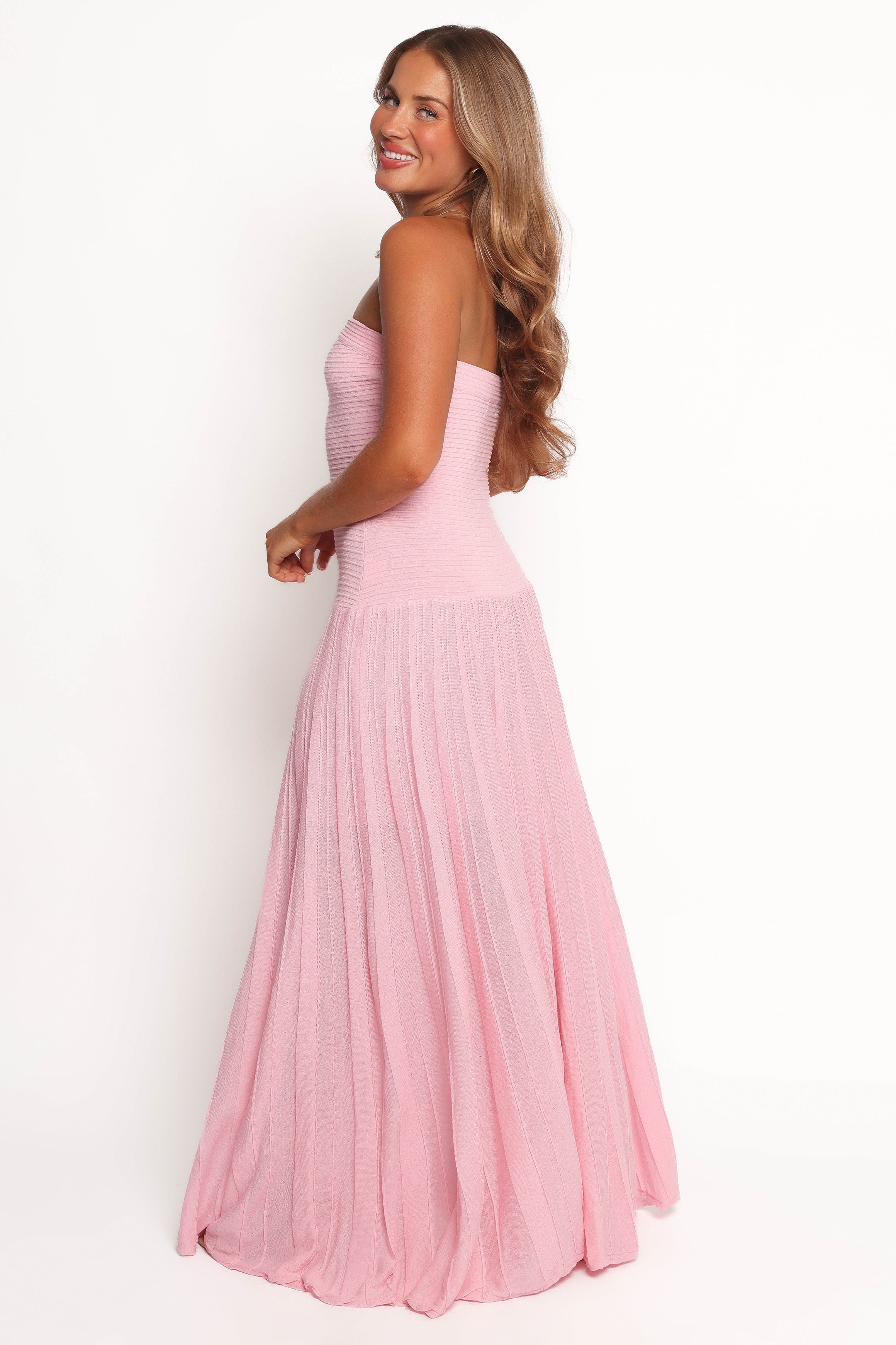 Pink Strapless Maxi Dress - Cadenza A-Line Knit Gown