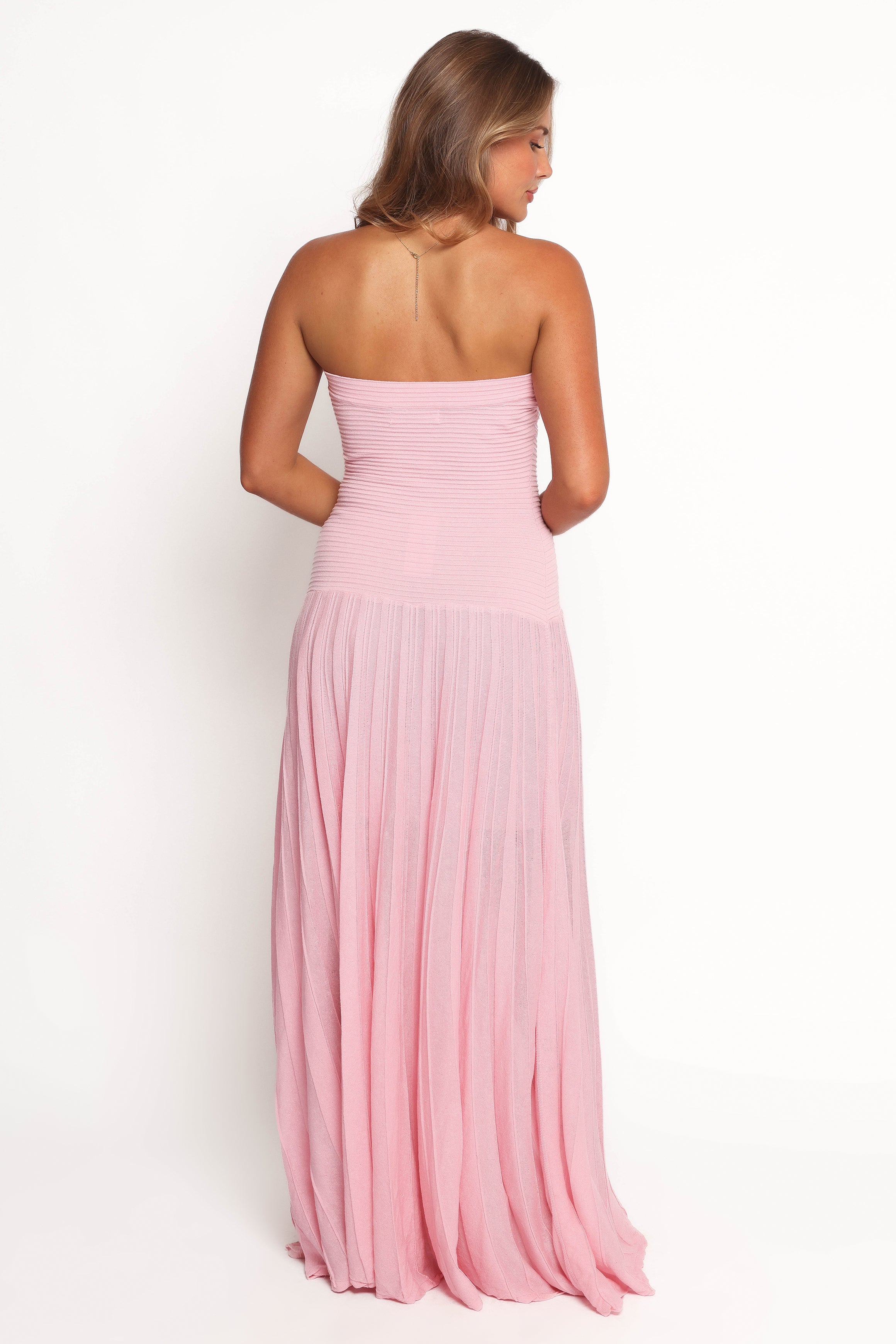 Pink Strapless Maxi Dress - Cadenza A-Line Knit Gown