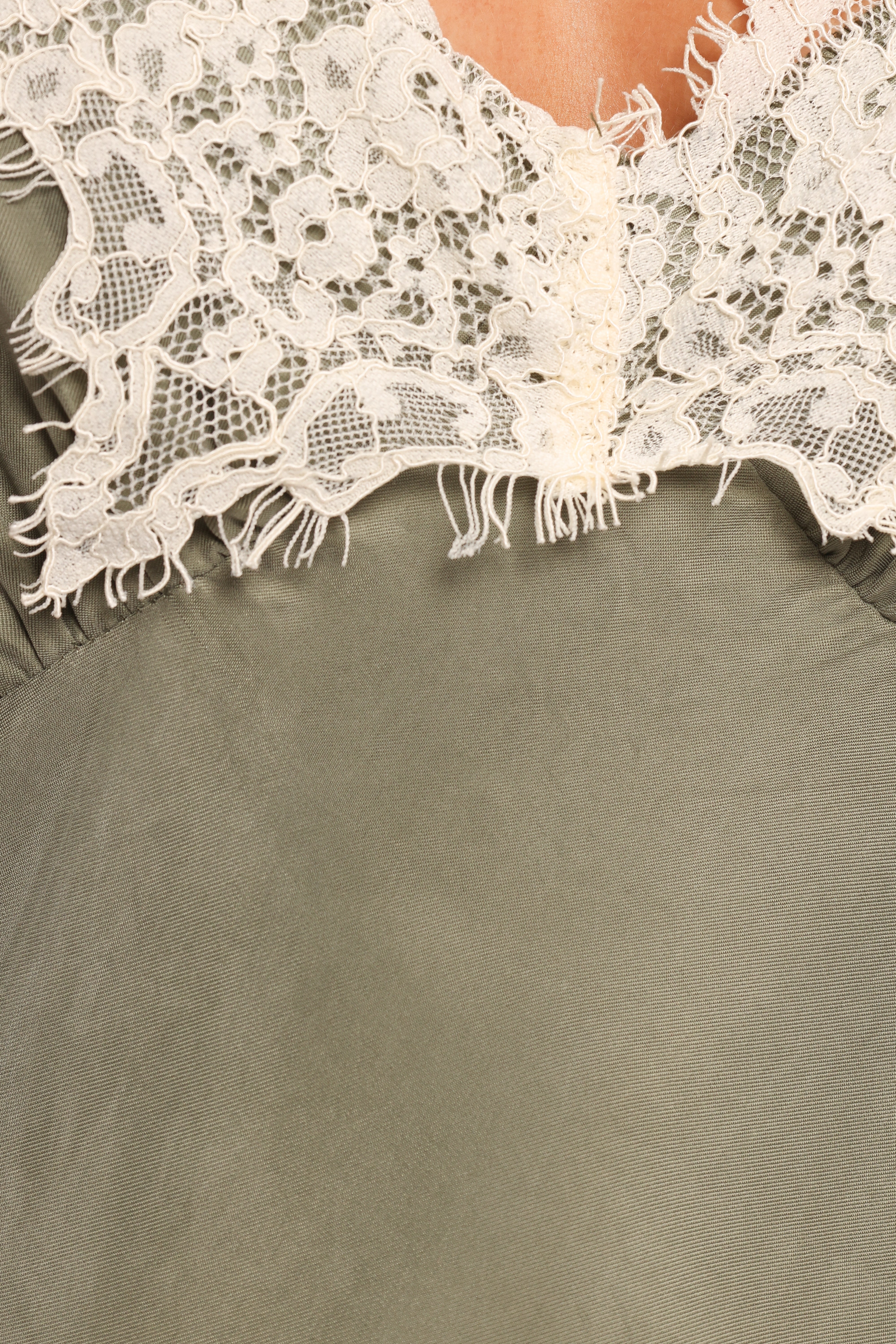 Alita Olive Midi Dress with Sweetheart Neckline & Lace Detail