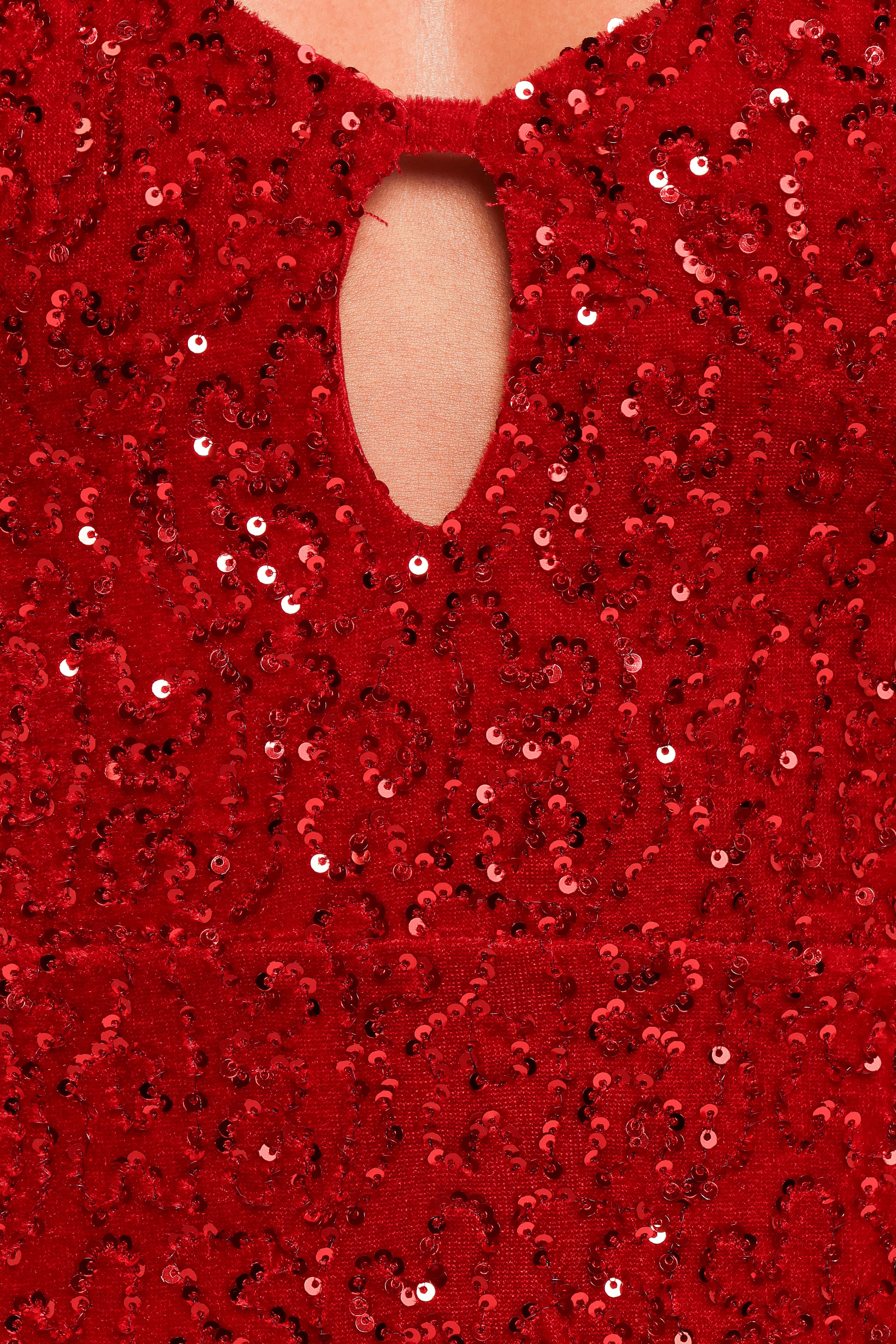 Red Velvet Sequin Mini Dress - Benino V-Neck Bodycon Party Dress