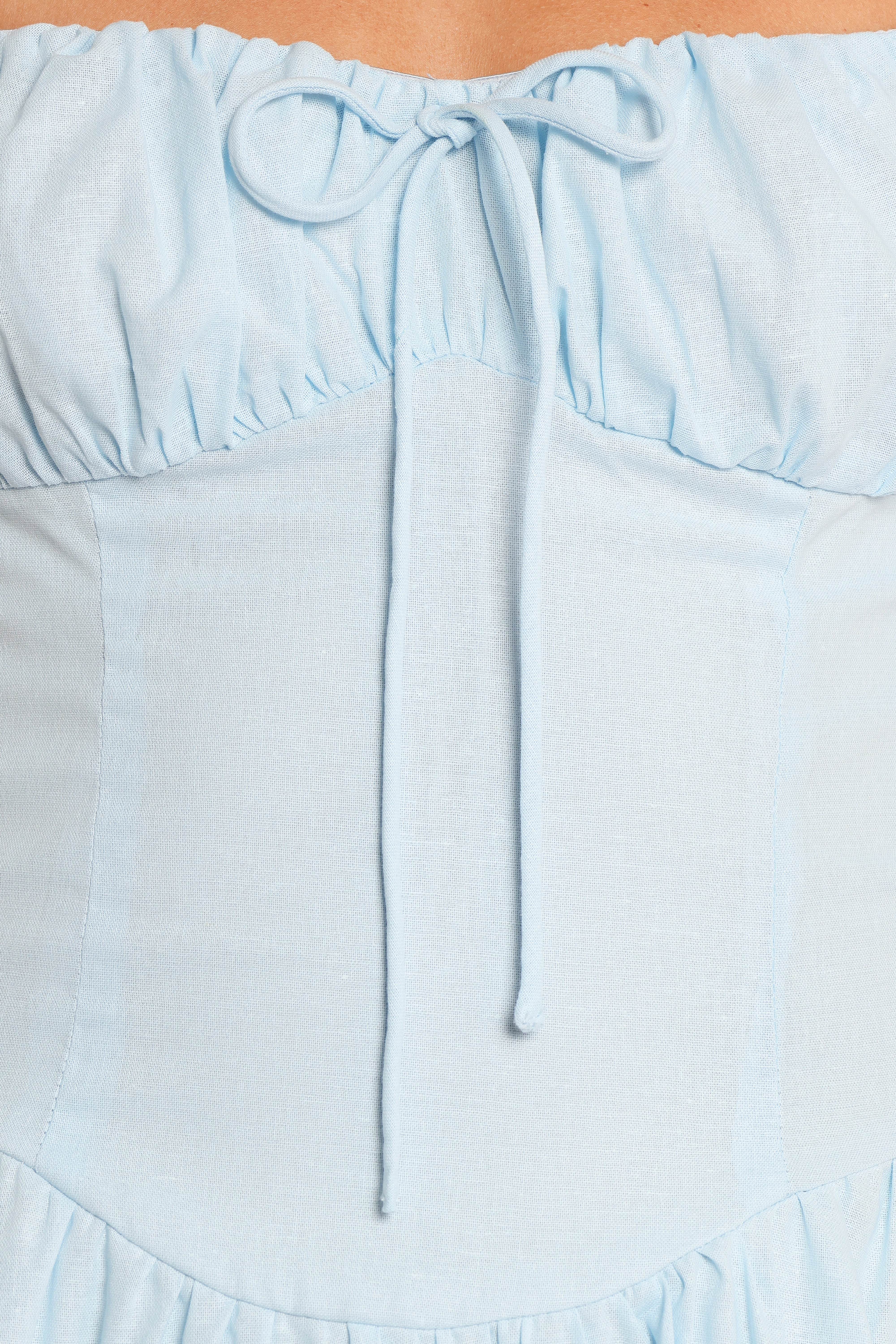Soft Blue Leane Mini Dress with Sweetheart Neckline & Bow Detail
