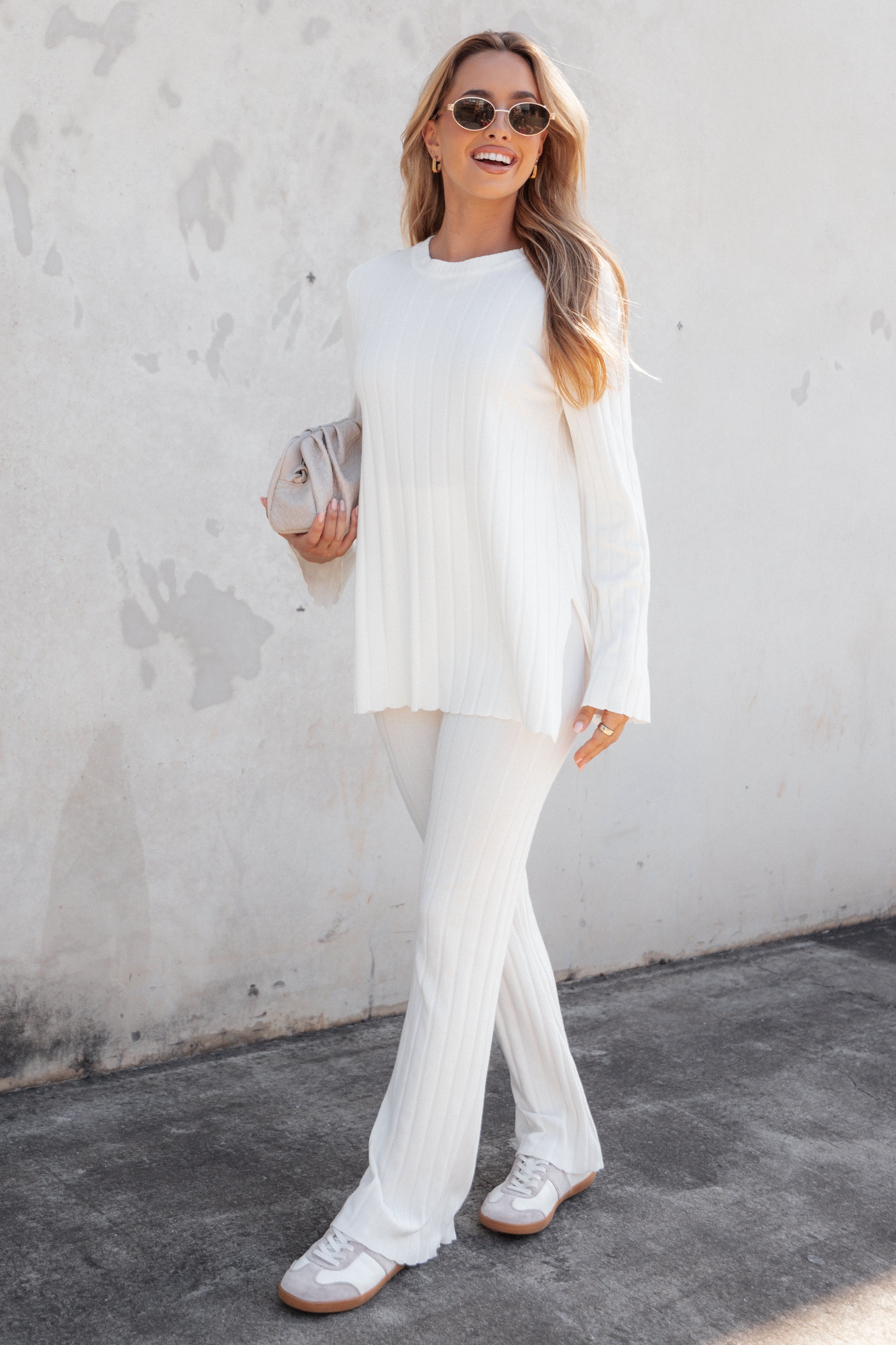 Silvie Cream Knit Top & Pant Set - Ribbed Wide Leg Outfit
