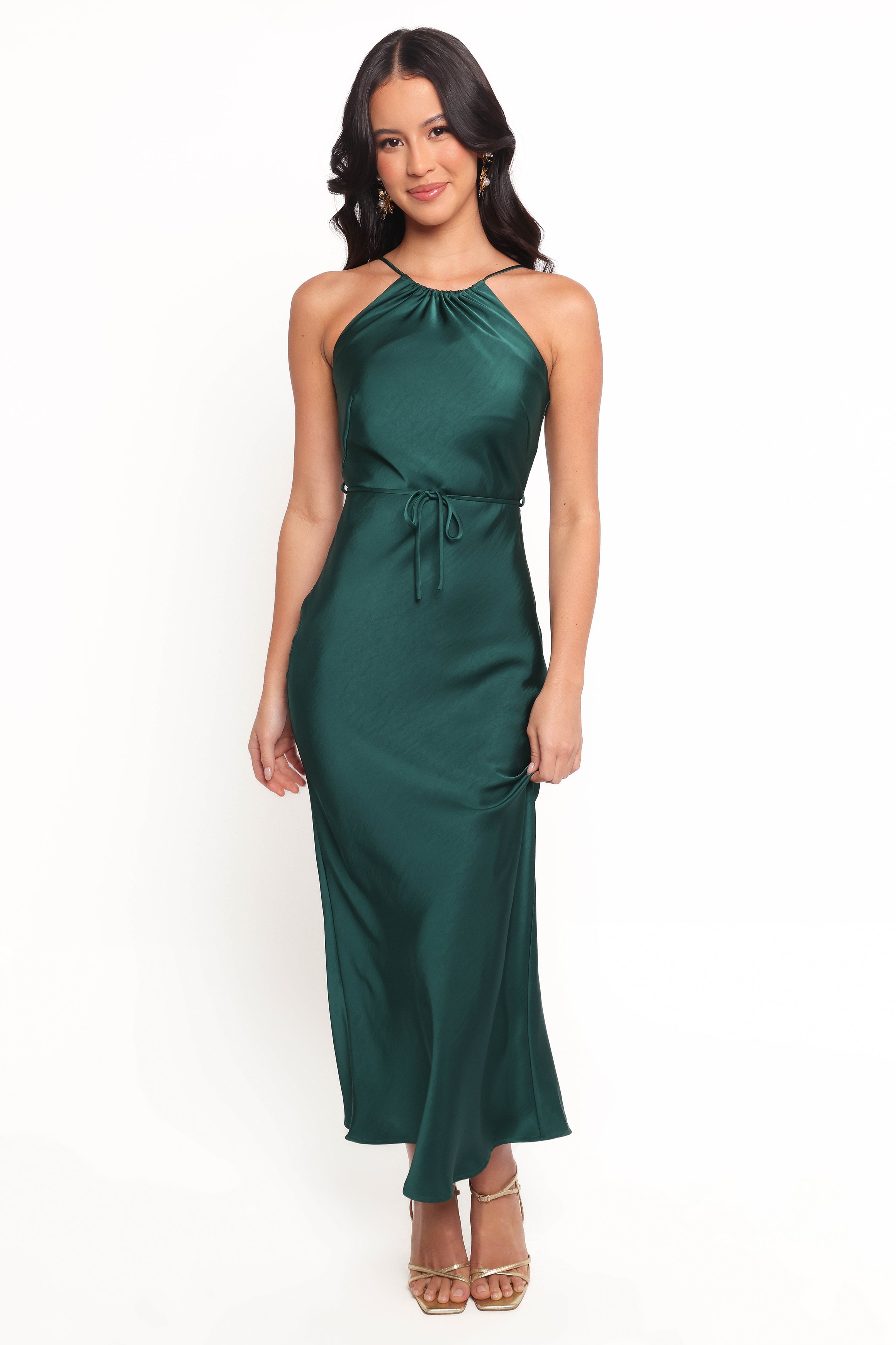 Emerald Green Liana Midi Slip Dress with Adjustable Straps
