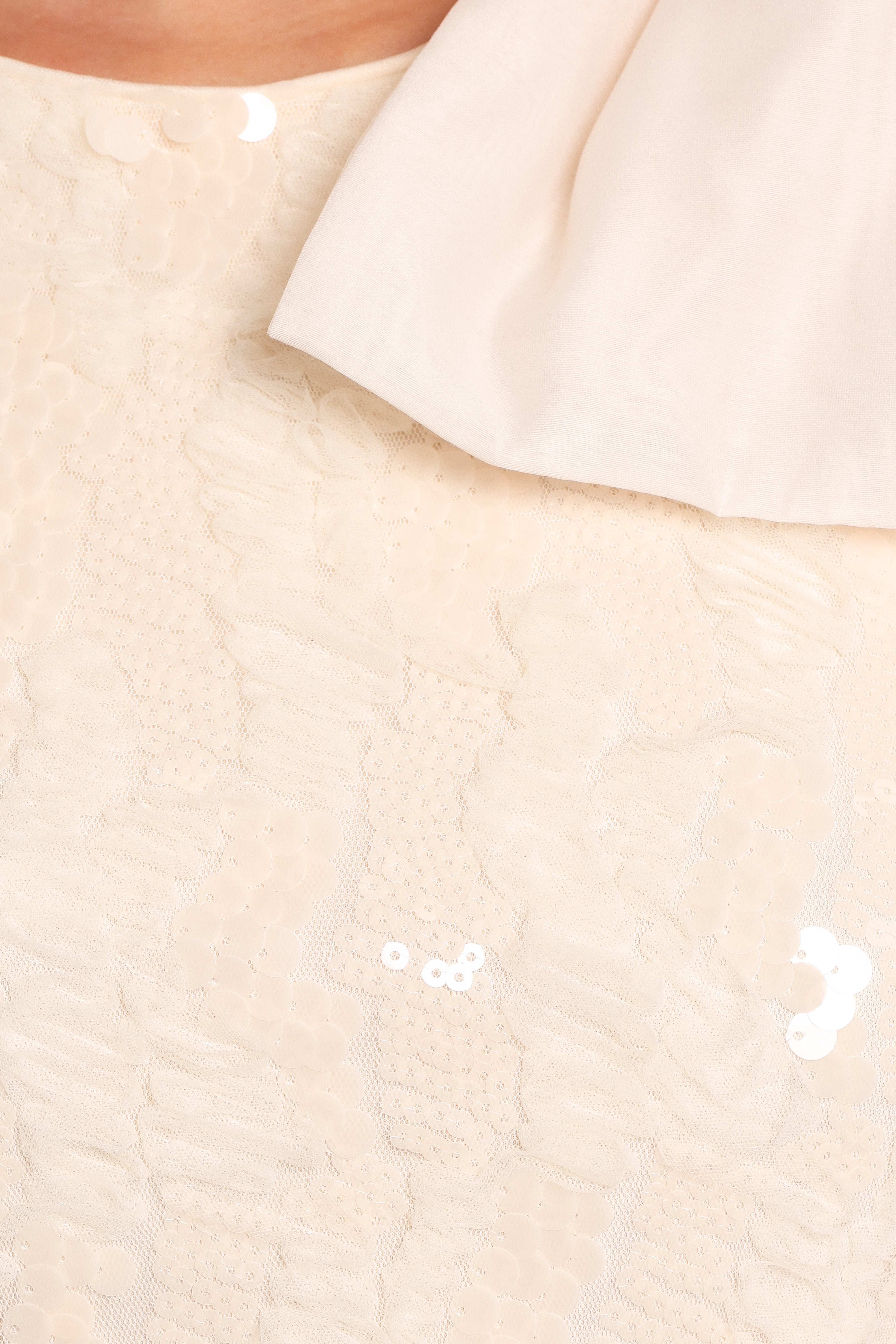 Gian Cream Sequin Mini Dress with Detachable Bow