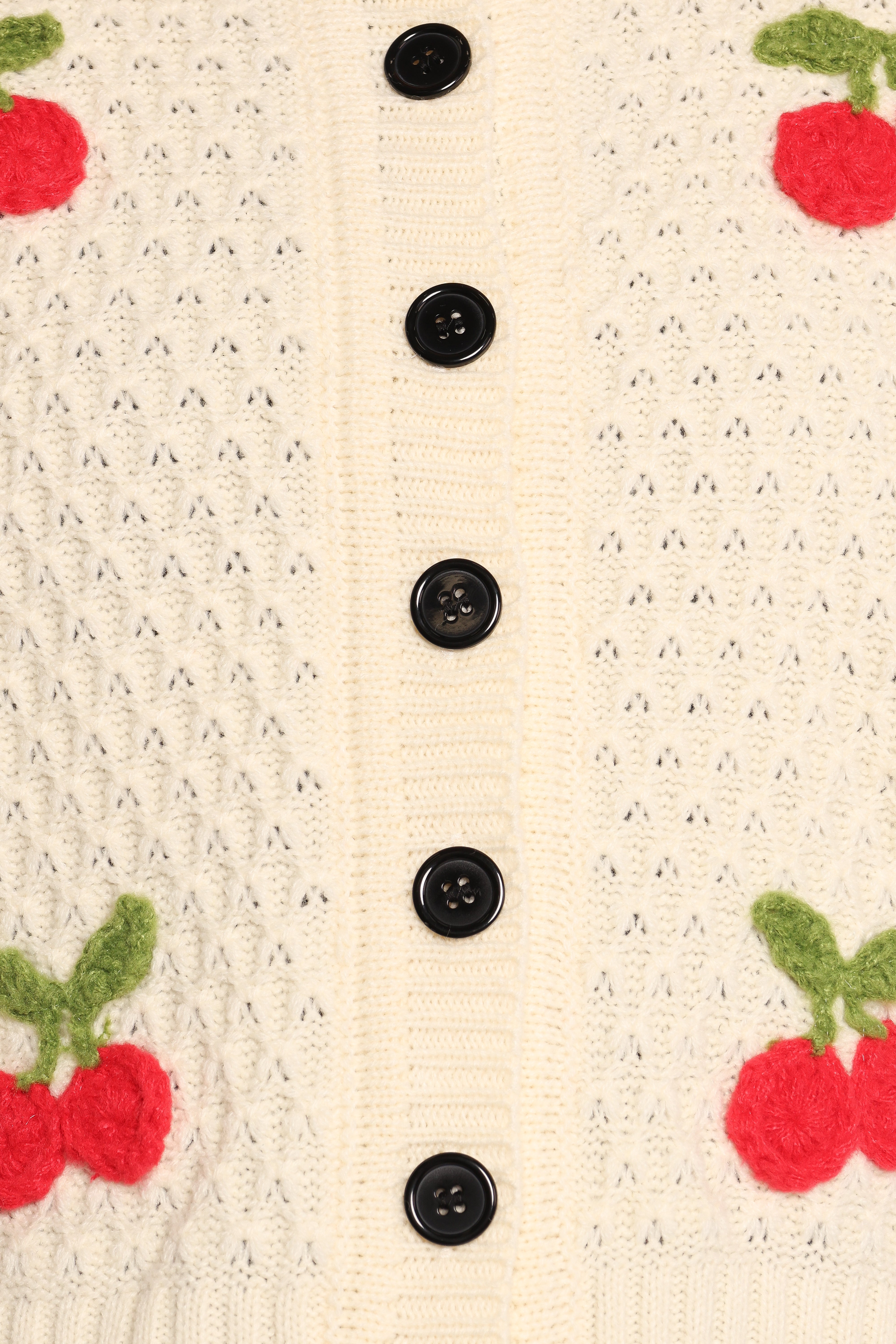 Cream Trudie Cherry Cardigan with Ribbed Cuffs & Button Front