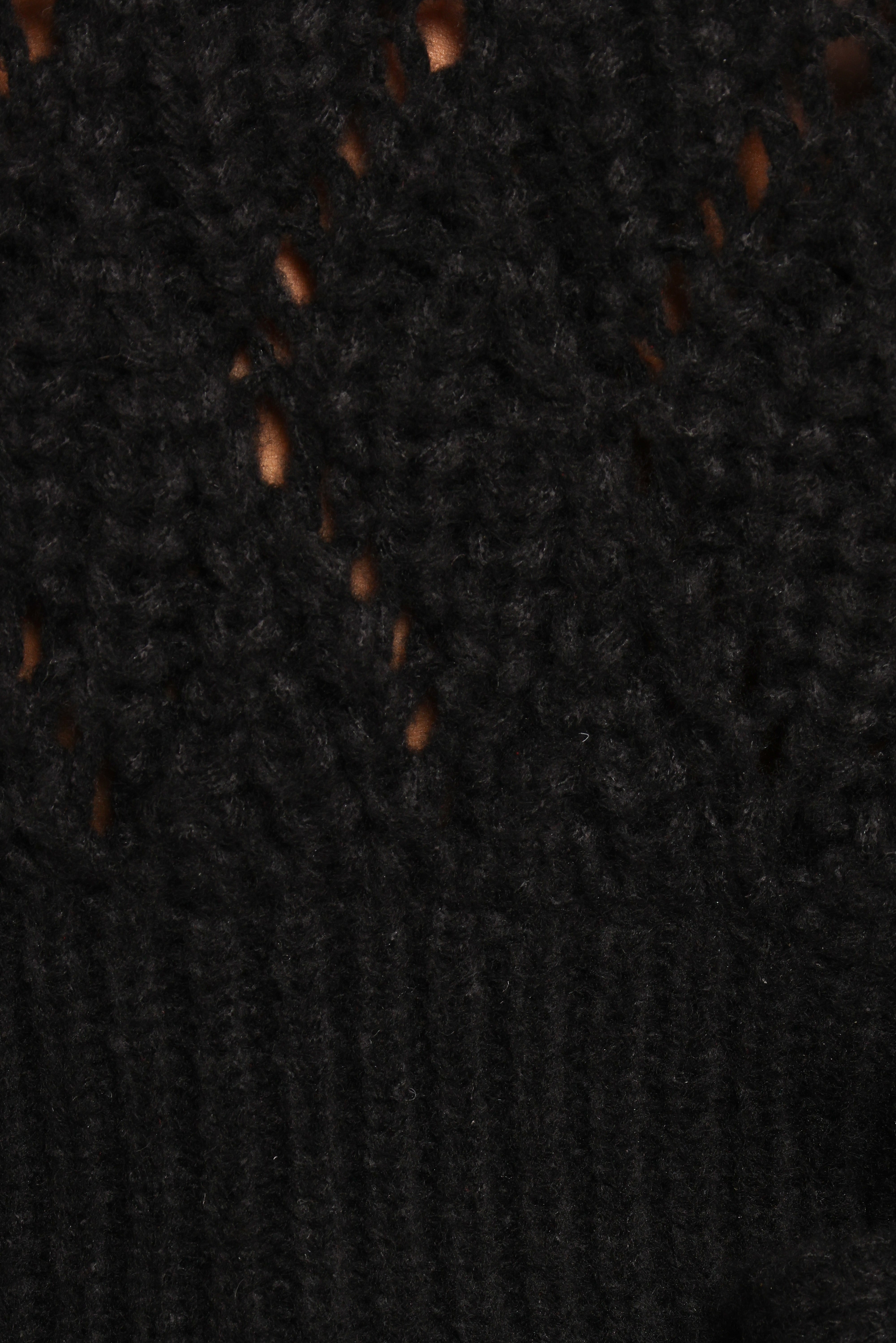 Black Tie Side Knit Sweater - Crochet Style Long Sleeve Top