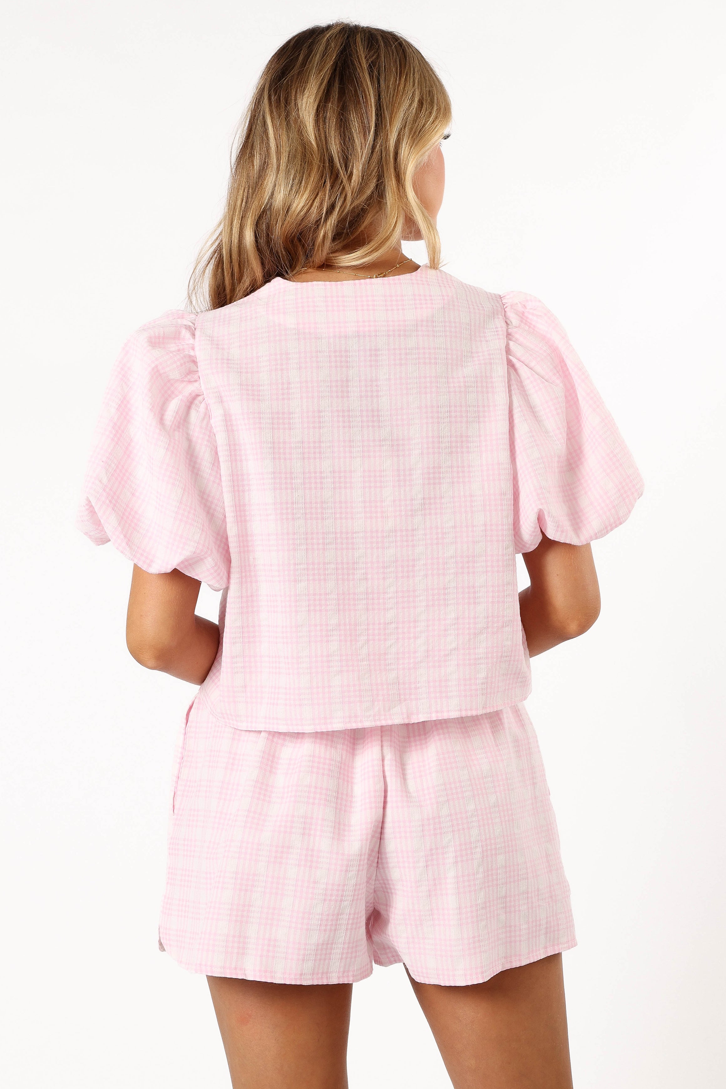 Women's Pink Hanna Short Set - V-Neck Cropped Top & Drawstring Shorts