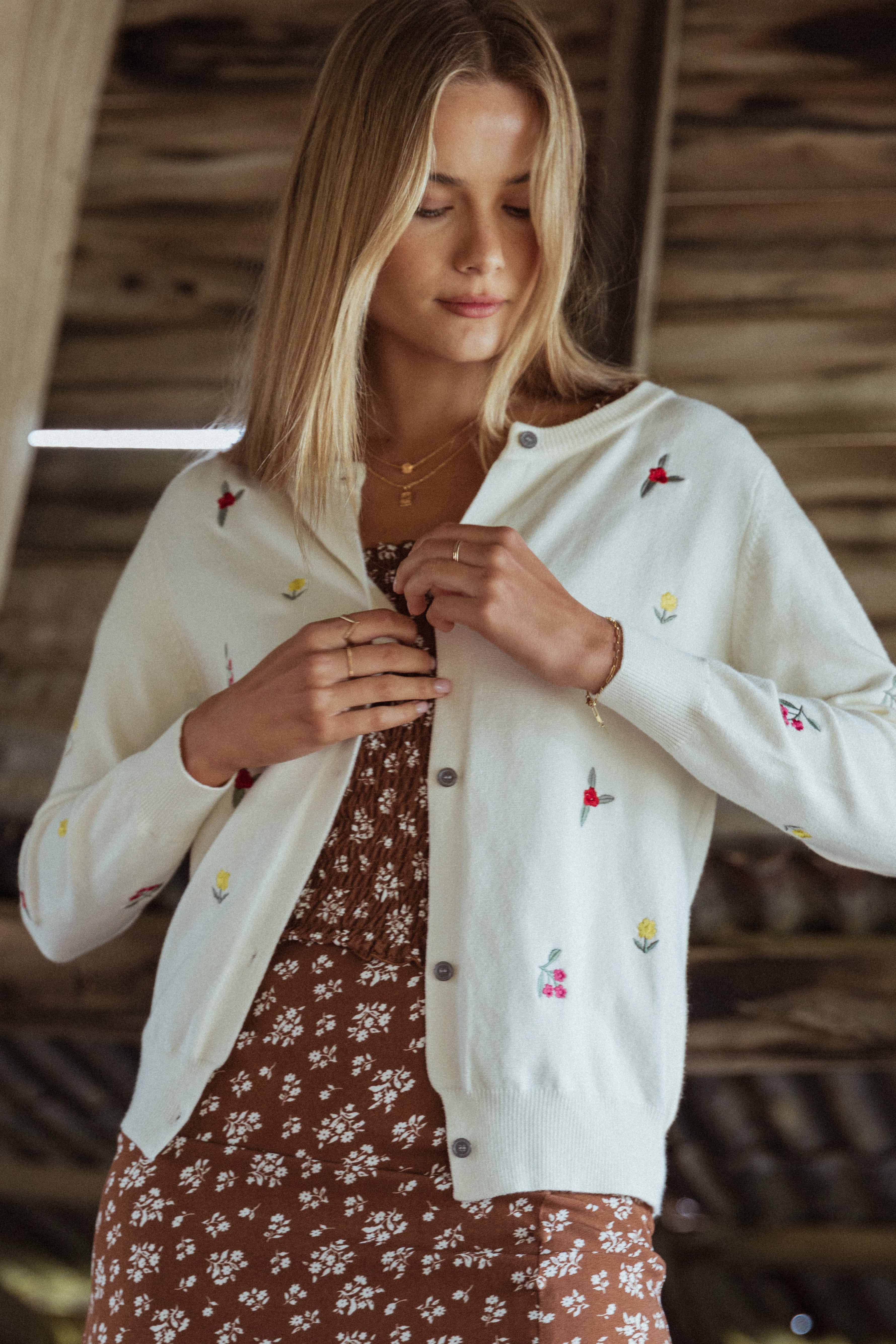Millen Cream Floral Embroidered Cardigan - Women's Knitwear