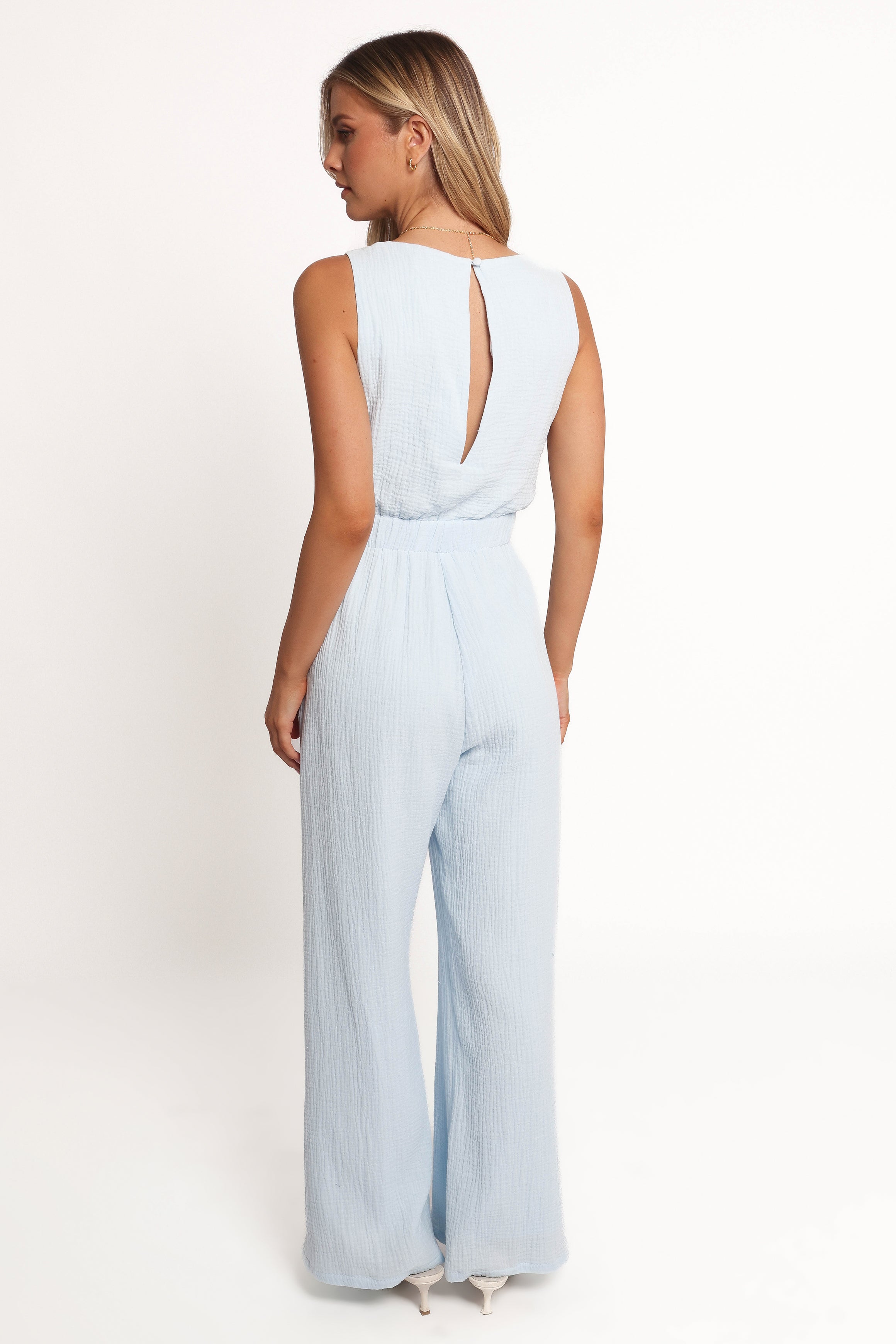 Brenna Sleeveless Cotton Jumpsuit with Keyhole Back - Pale Blue