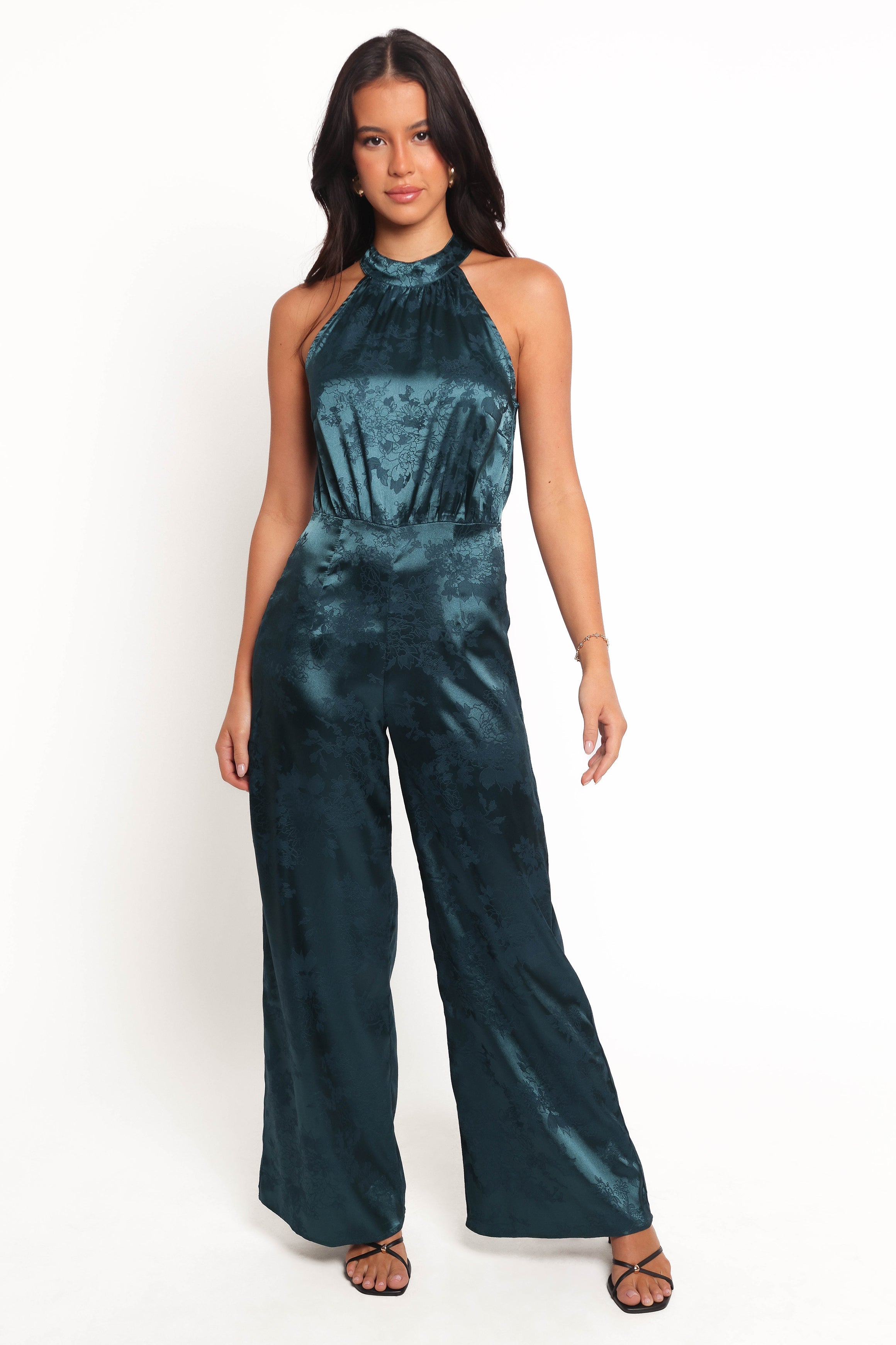 Teal Shellbie High Neck Jumpsuit with Back Cutout Detail