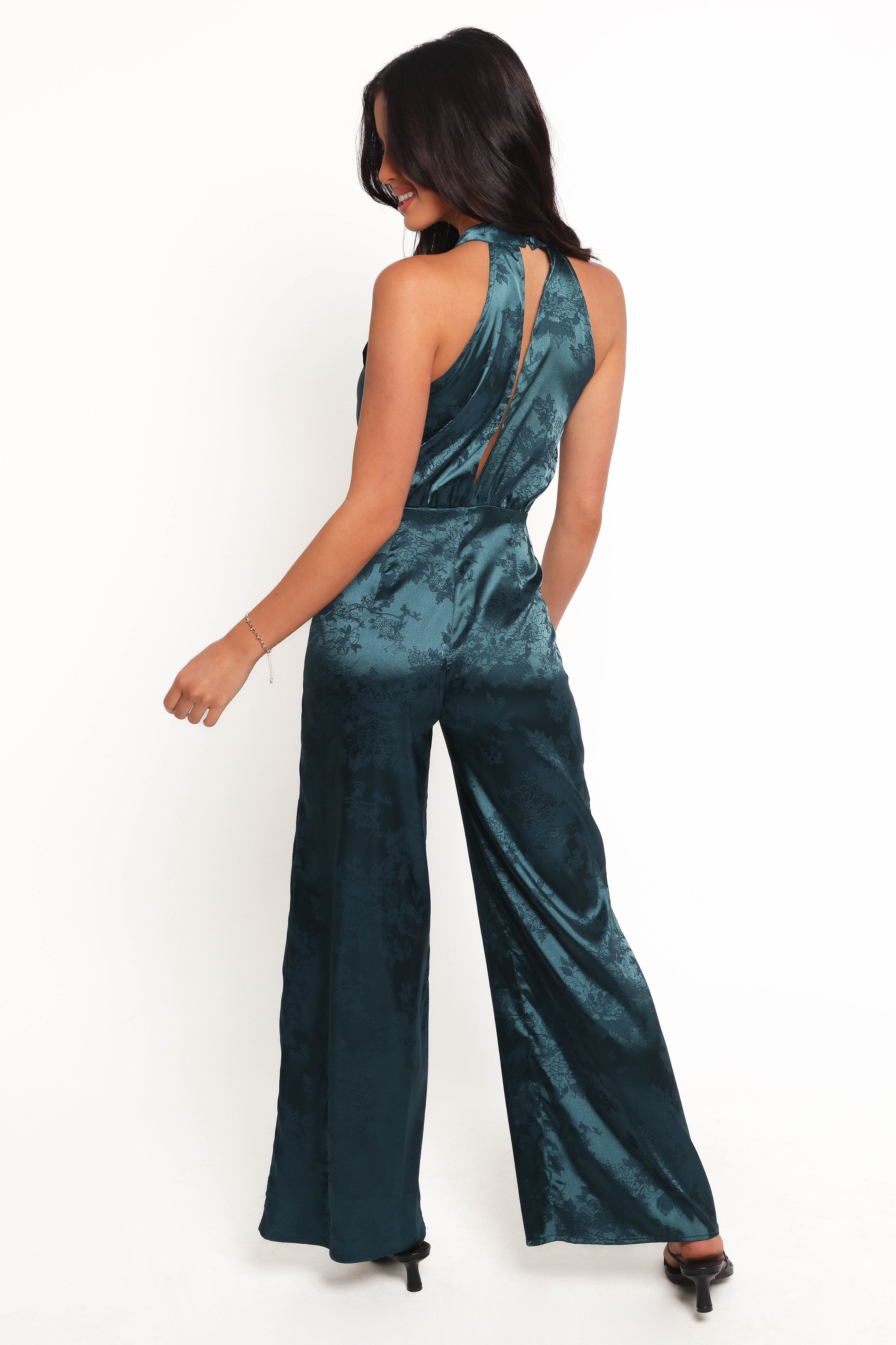 Teal Shellbie High Neck Jumpsuit with Back Cutout Detail