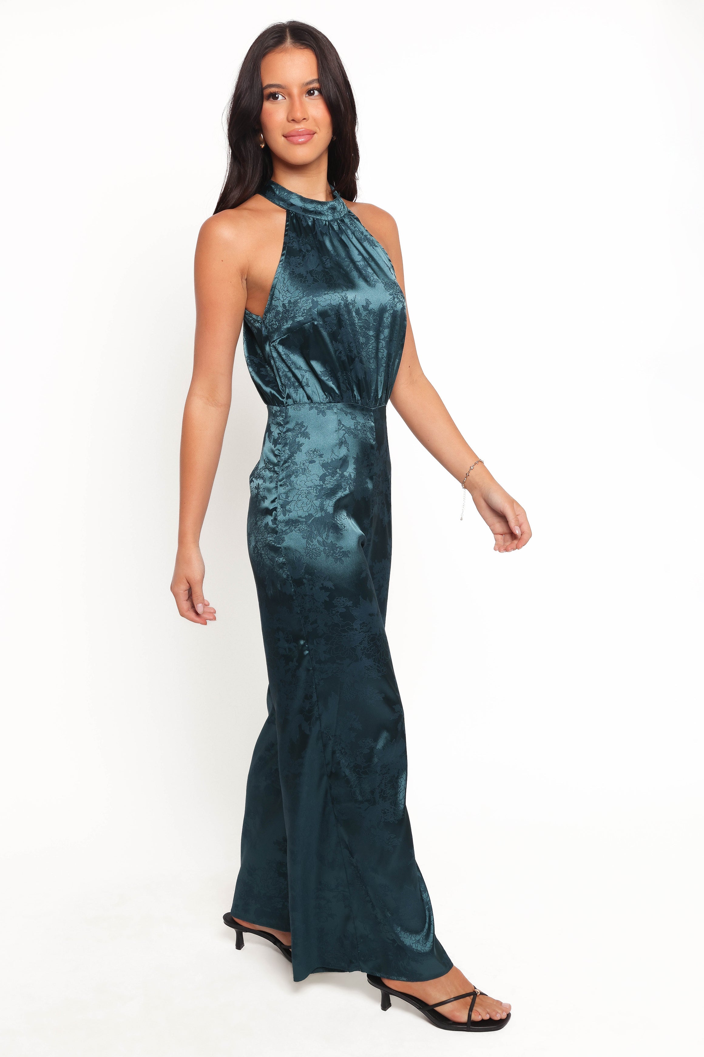 Teal Shellbie High Neck Jumpsuit with Back Cutout Detail