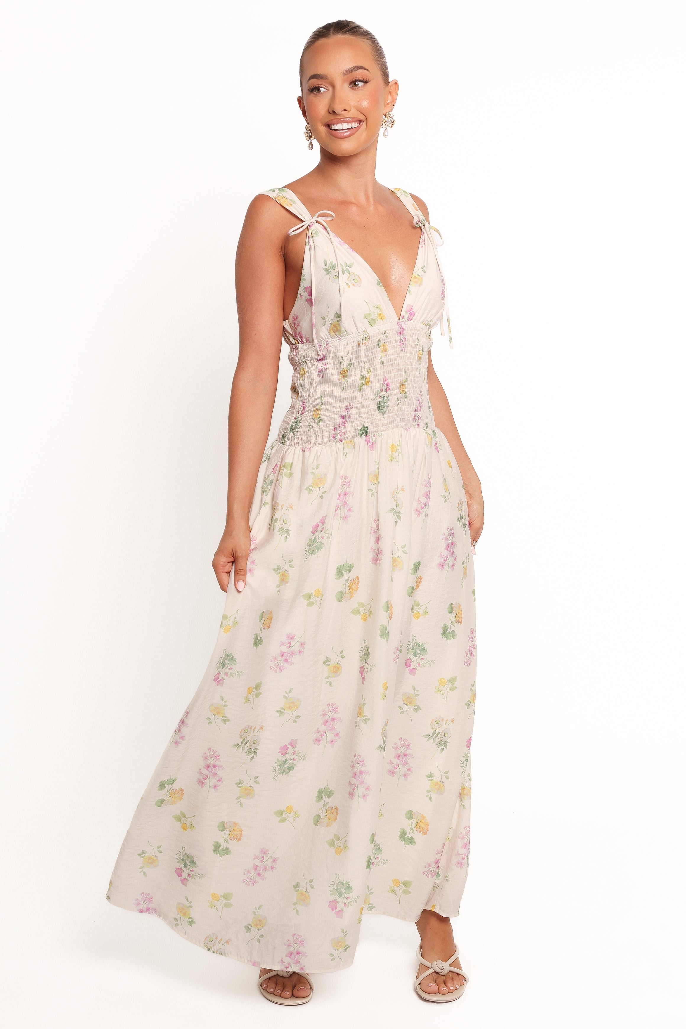 Purple Ditsy Floral Maxi Dress with Pockets & Adjustable Straps