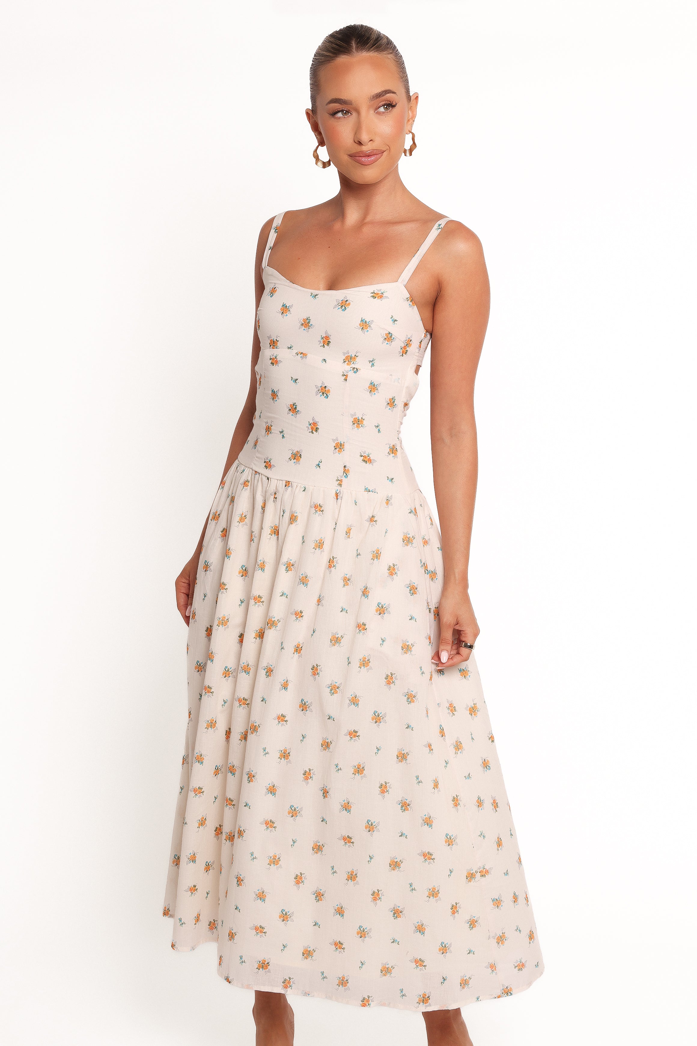 Oakley Yellow Floral Maxi Dress with Adjustable Straps & Pockets