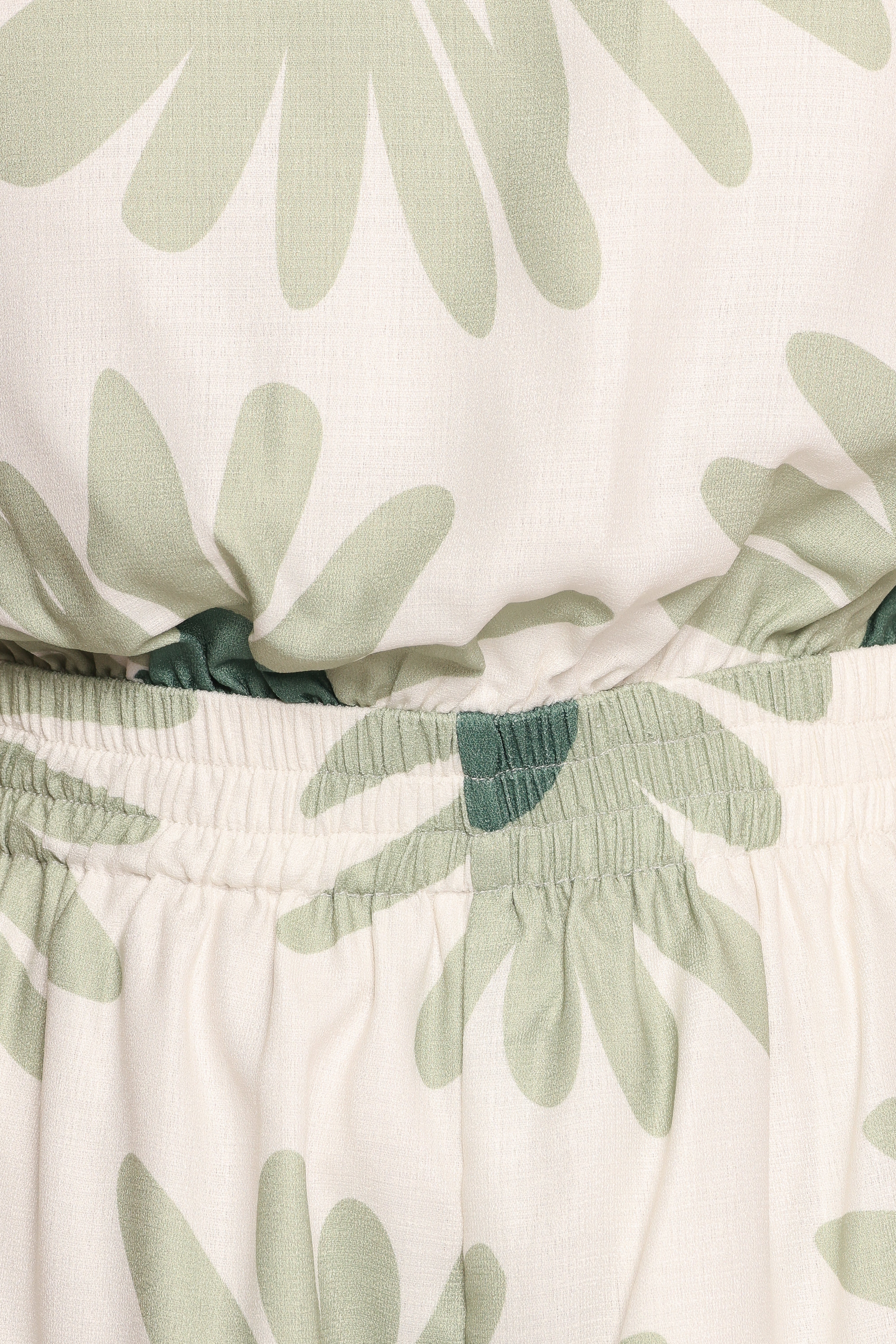One Shoulder Floral Romper - Sally Green Linen Blend with Pocket