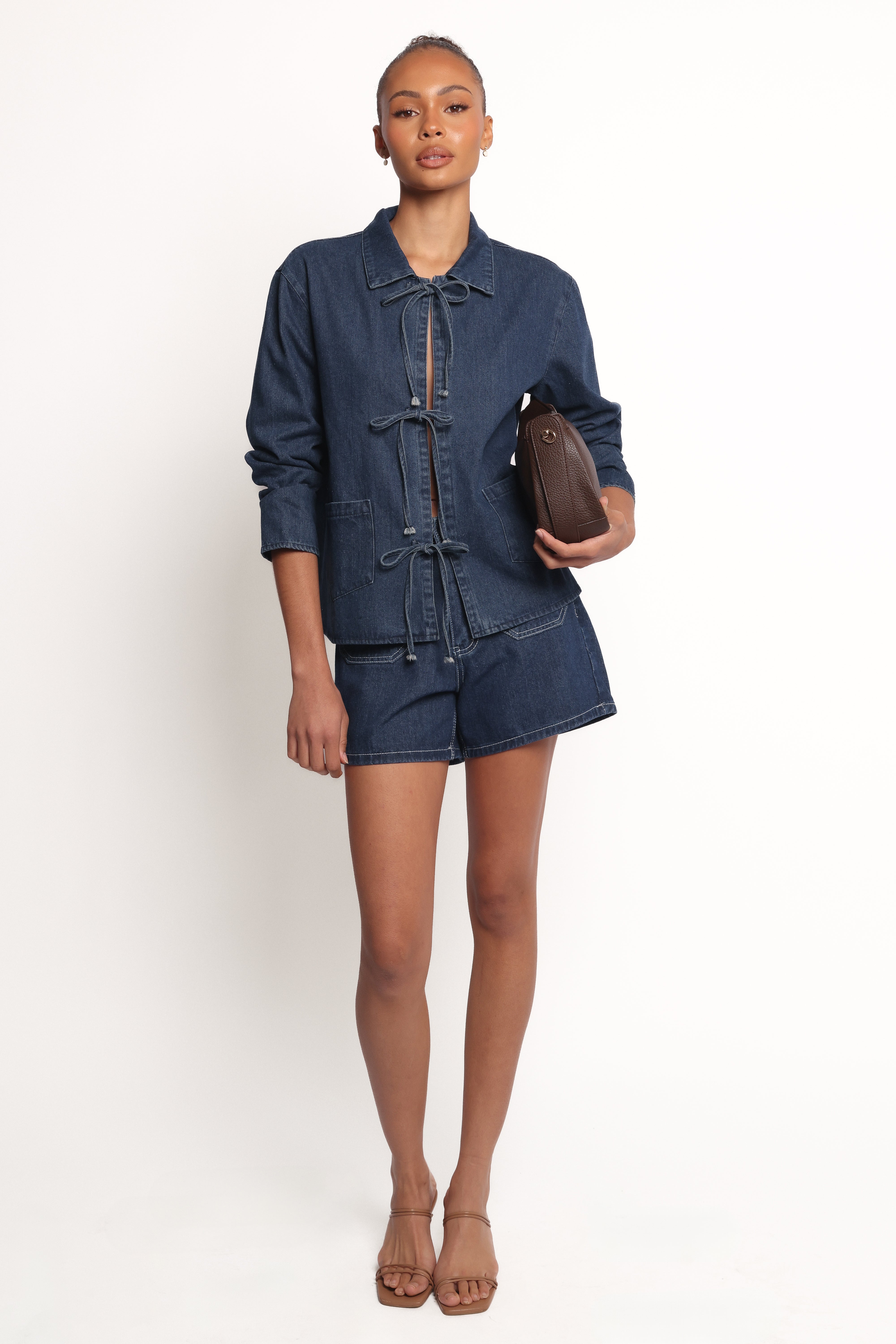 Avon Denim Shacket with Bow Front & Tie Detail