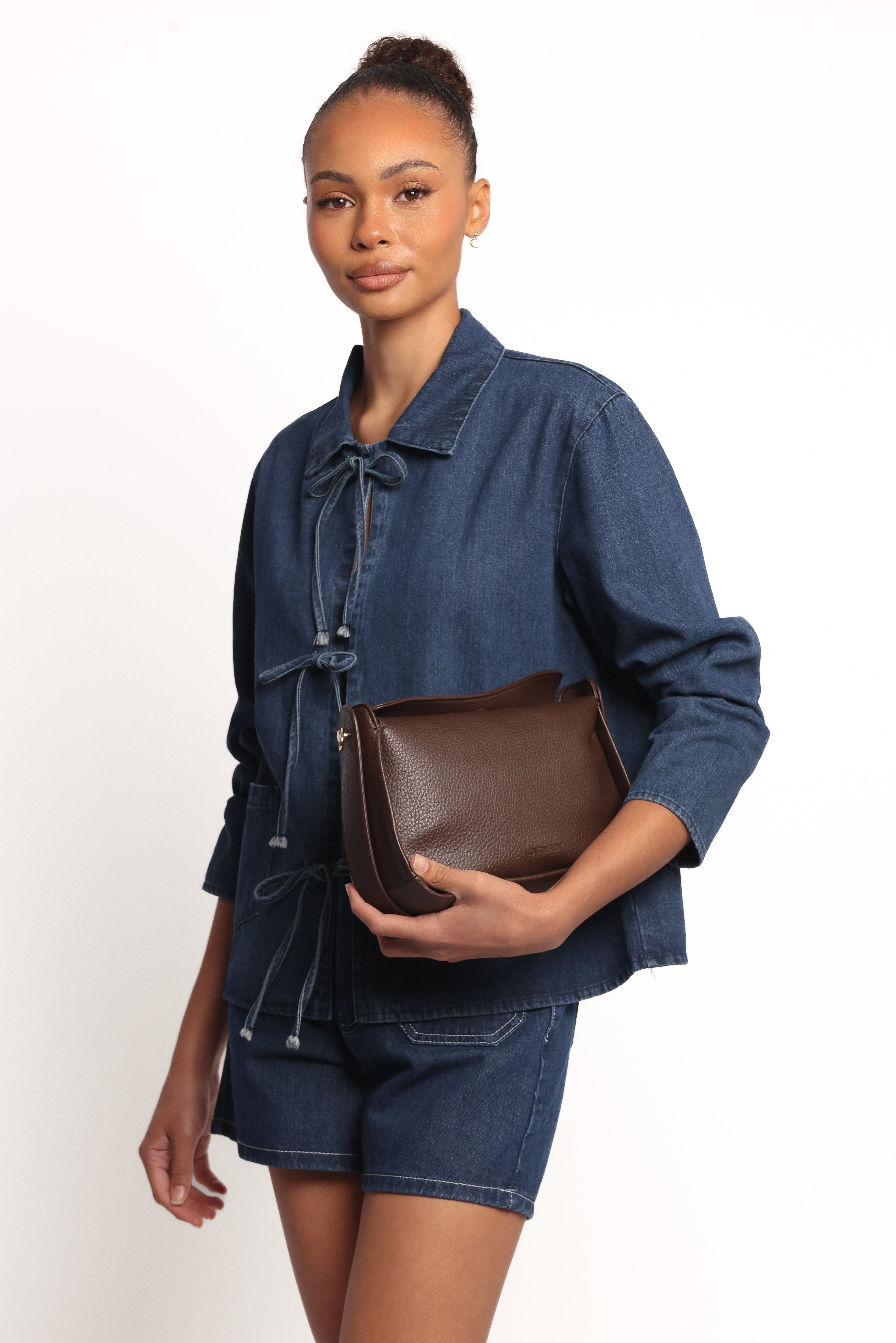 Avon Denim Shacket with Bow Front & Tie Detail