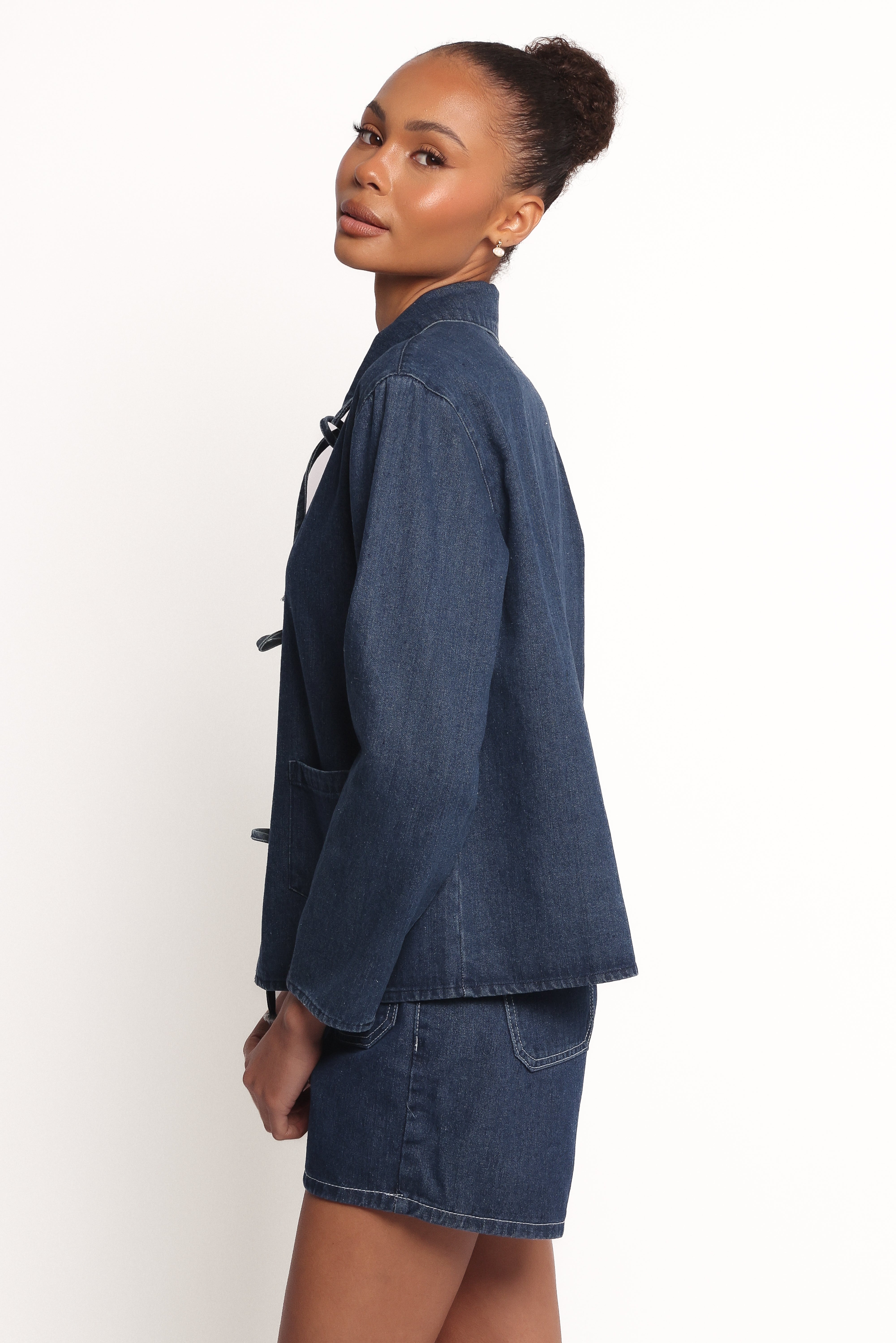 Avon Denim Shacket with Bow Front & Tie Detail