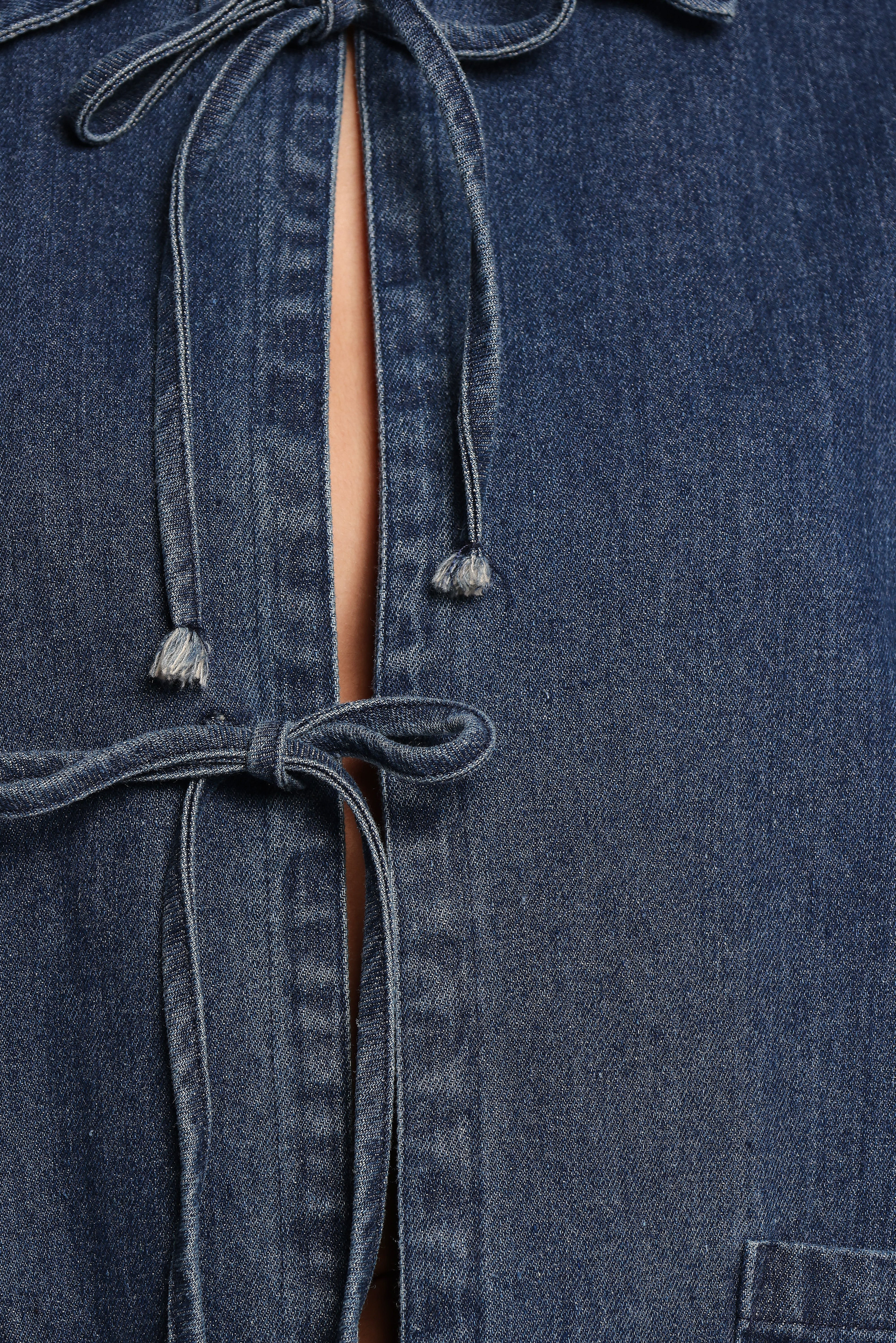 Avon Denim Shacket with Bow Front & Tie Detail
