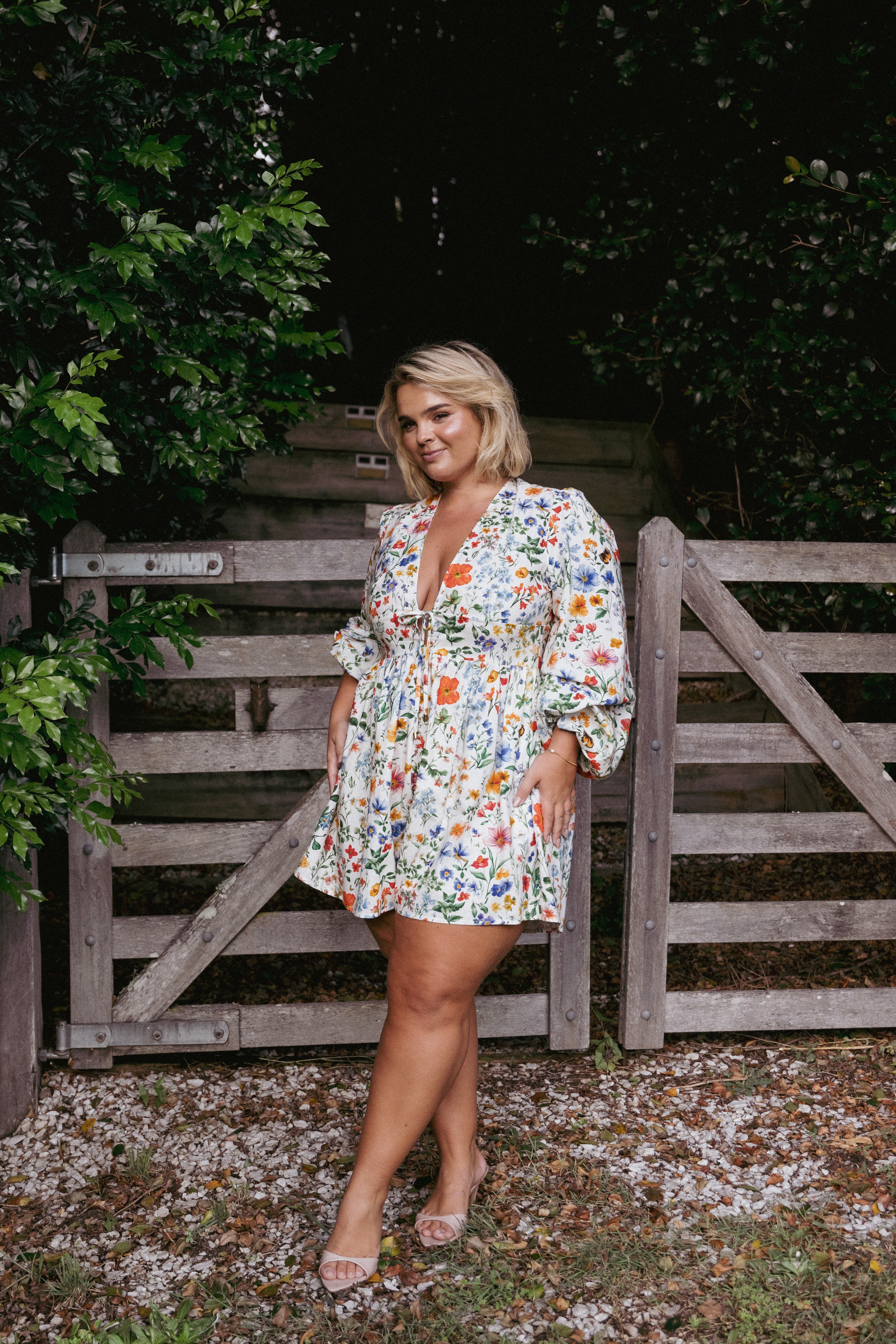 Floral Long Sleeve Romper - Irisa V-Neck Jumpsuit with Waist Tie