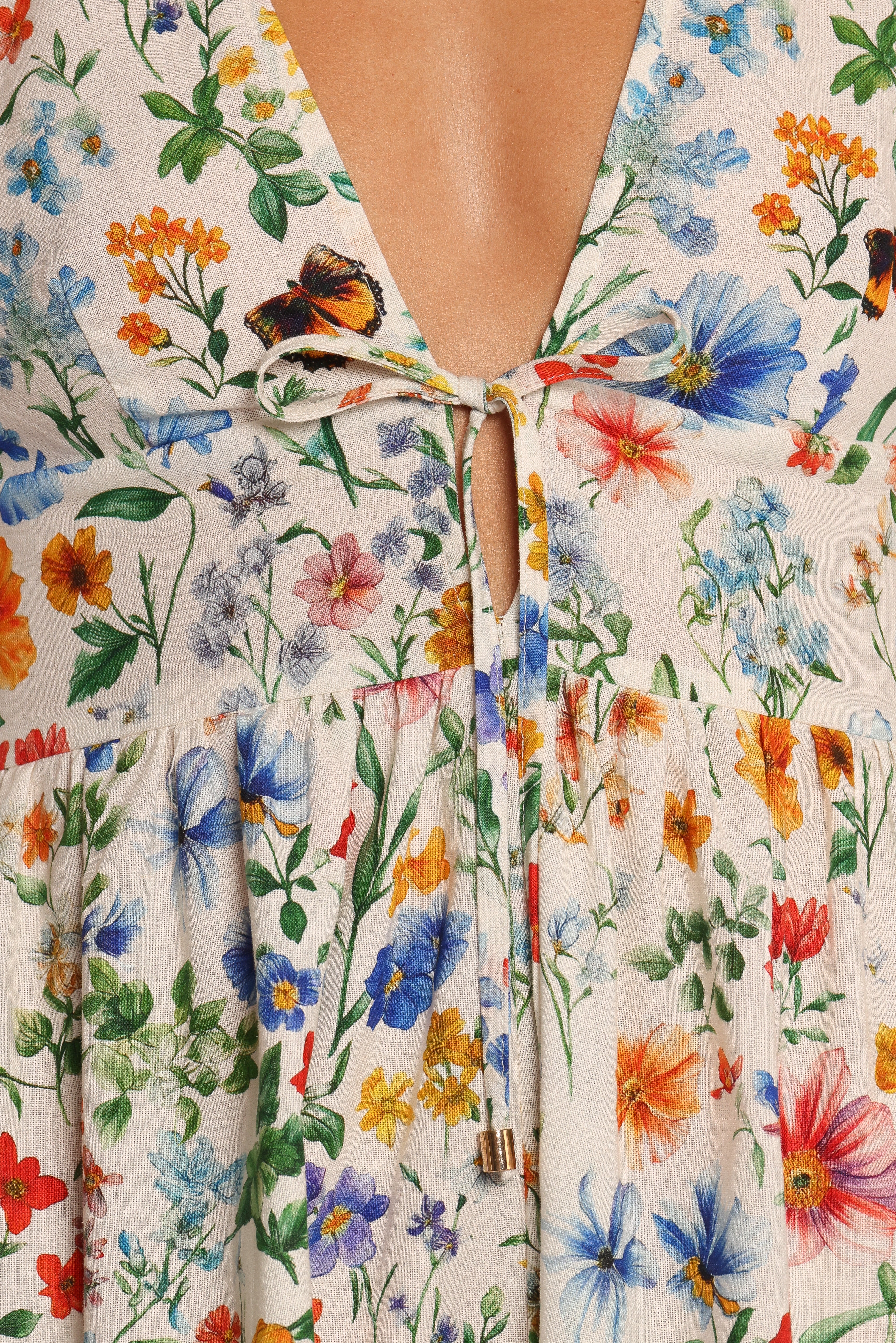 Floral Long Sleeve Romper - Irisa V-Neck Jumpsuit with Waist Tie