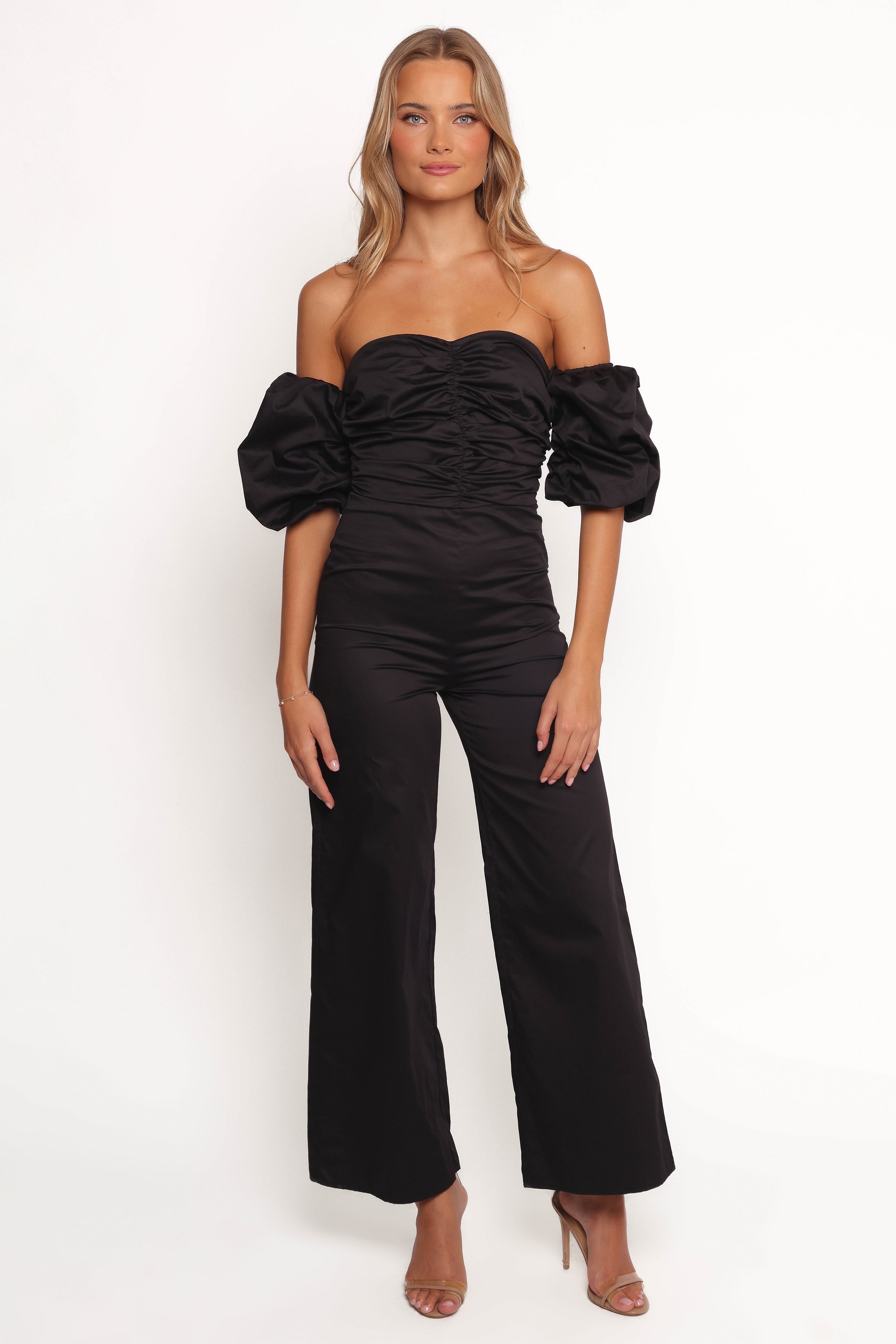 Myla Black Jumpsuit with Detachable Sleeves & Ruched Detail