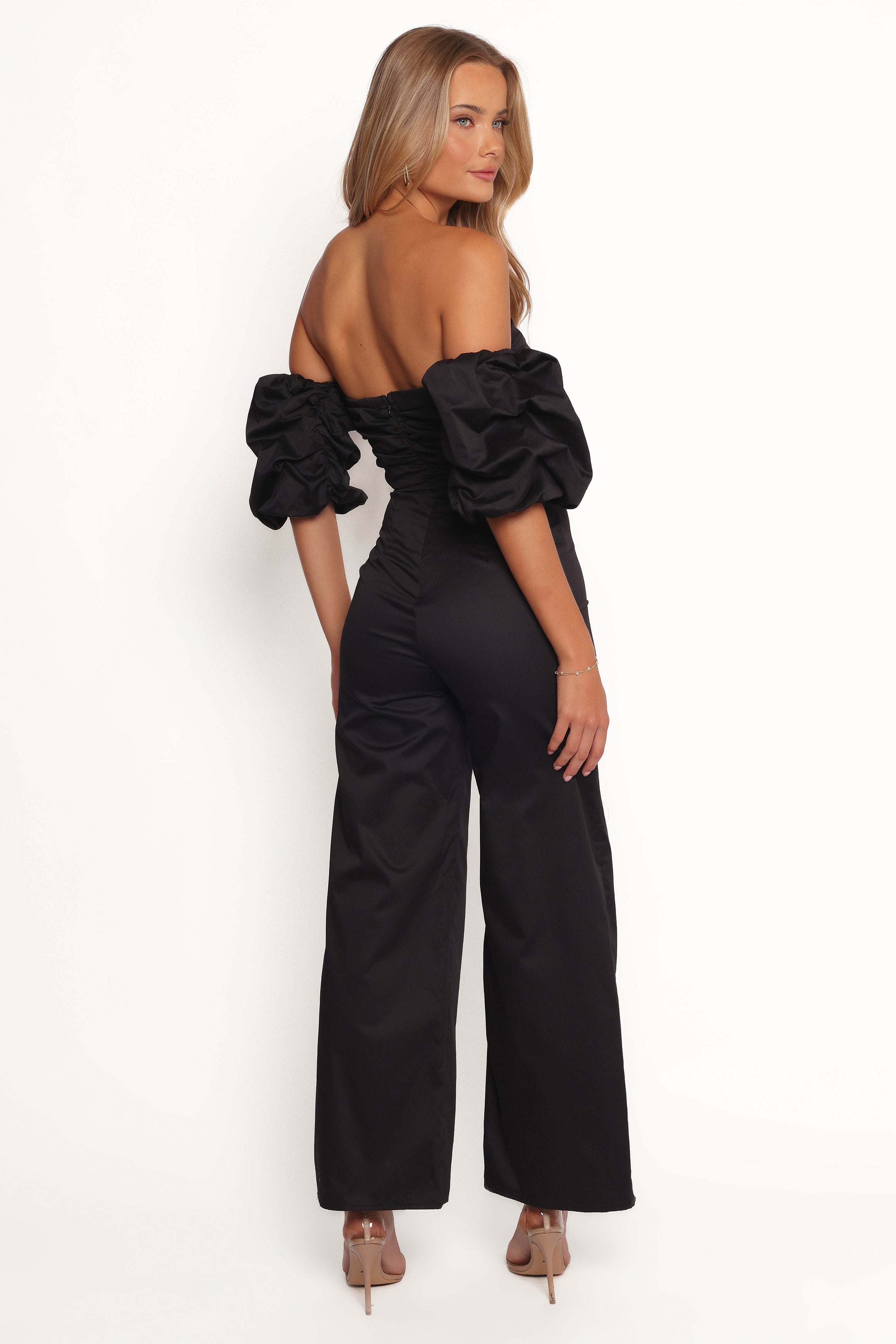 Myla Black Jumpsuit with Detachable Sleeves & Ruched Detail
