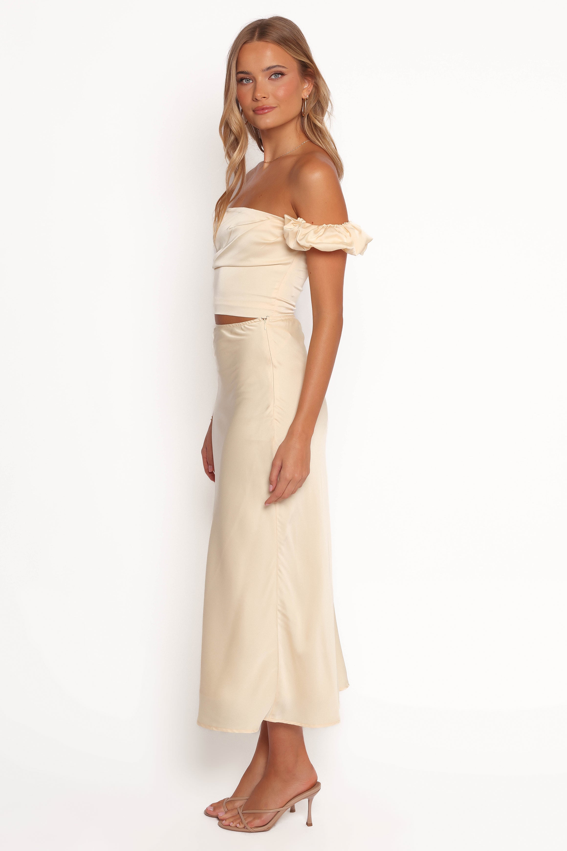 Butter Yellow Arabella Two Piece Set - Satin Maxi Skirt & Crop Top