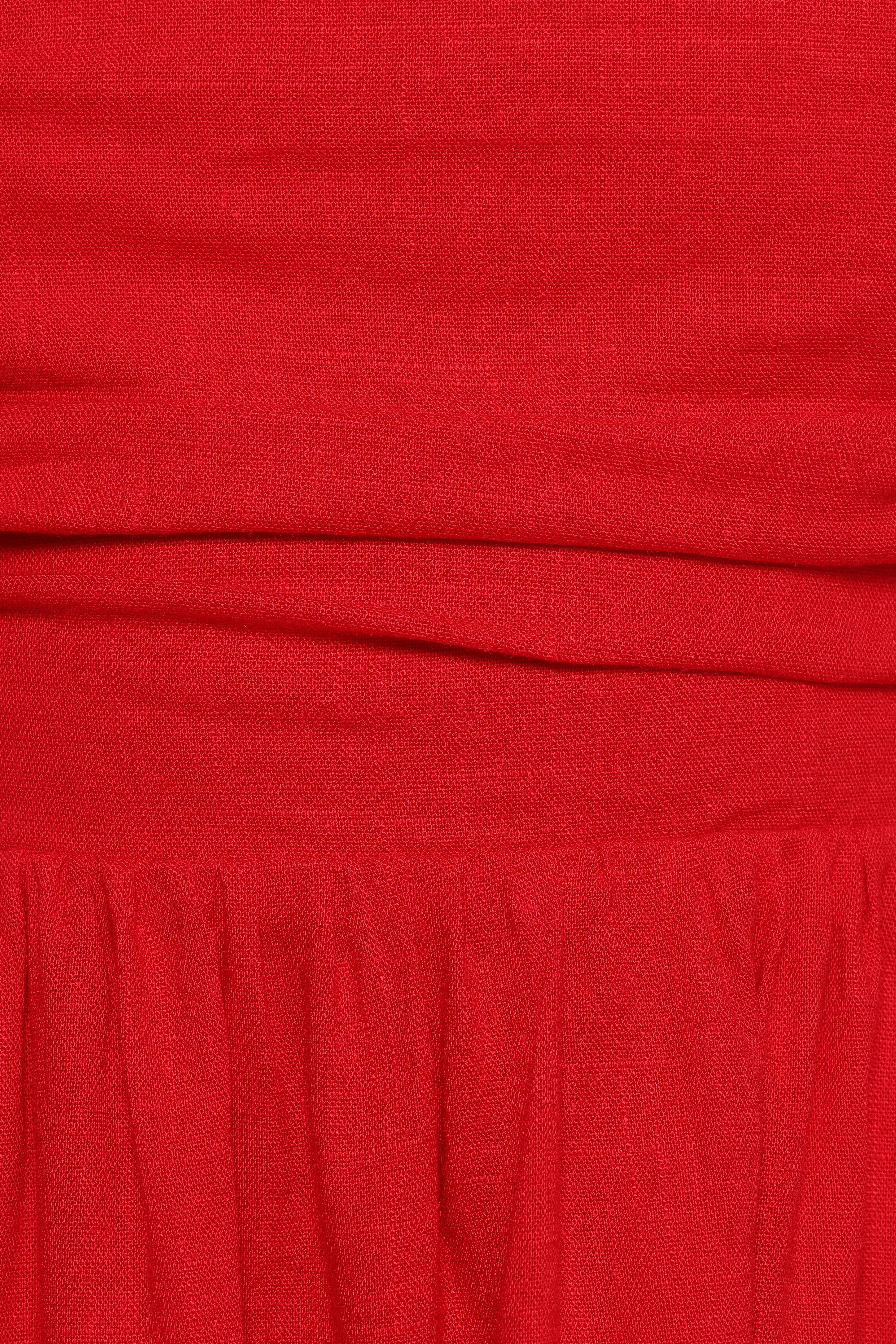Red Strapless Mini Dress - Pleated Bodice & Shirred Back | Katy