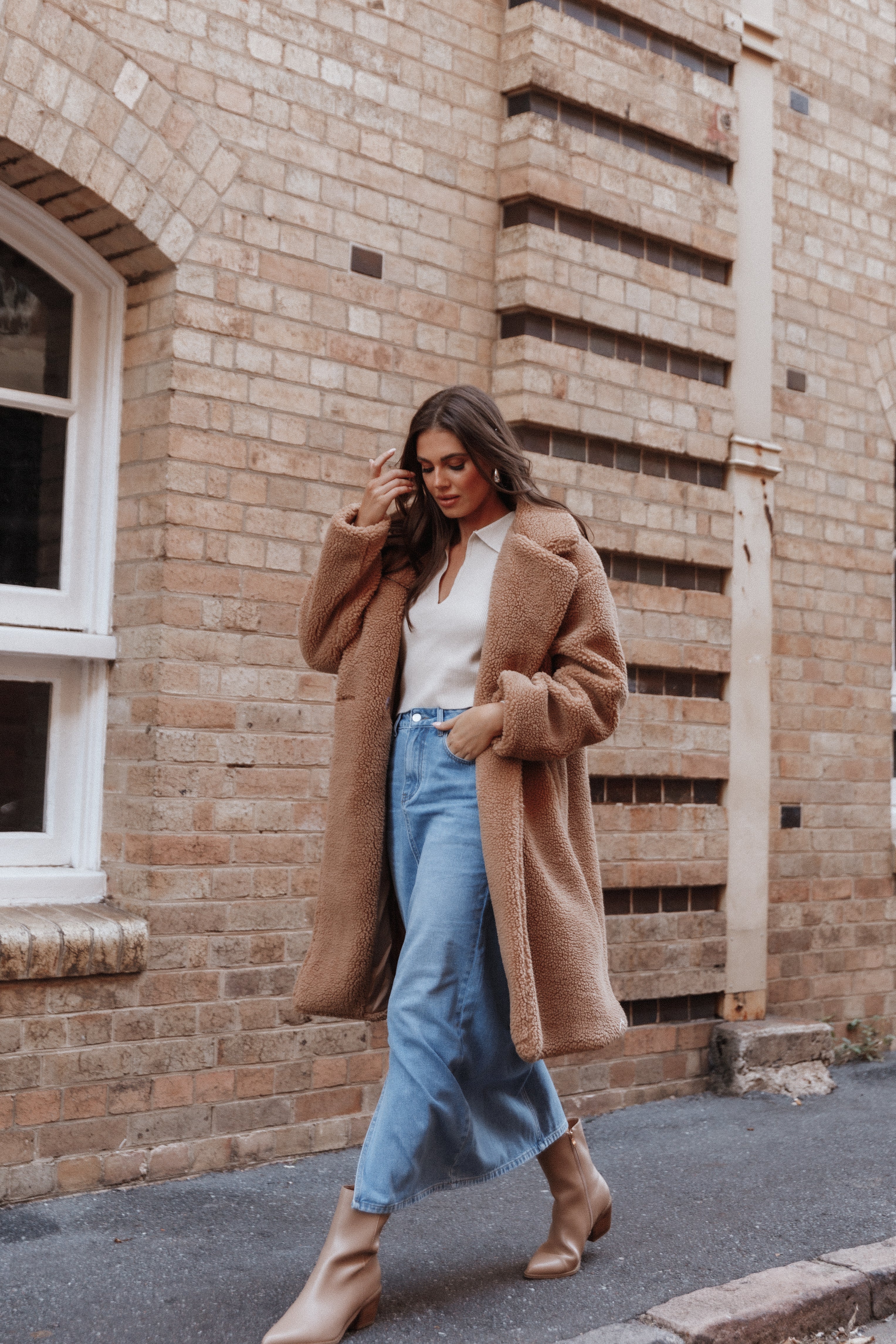 Beatrice Long Teddy Faux Fur Coat - Camel Lined Winter Coat