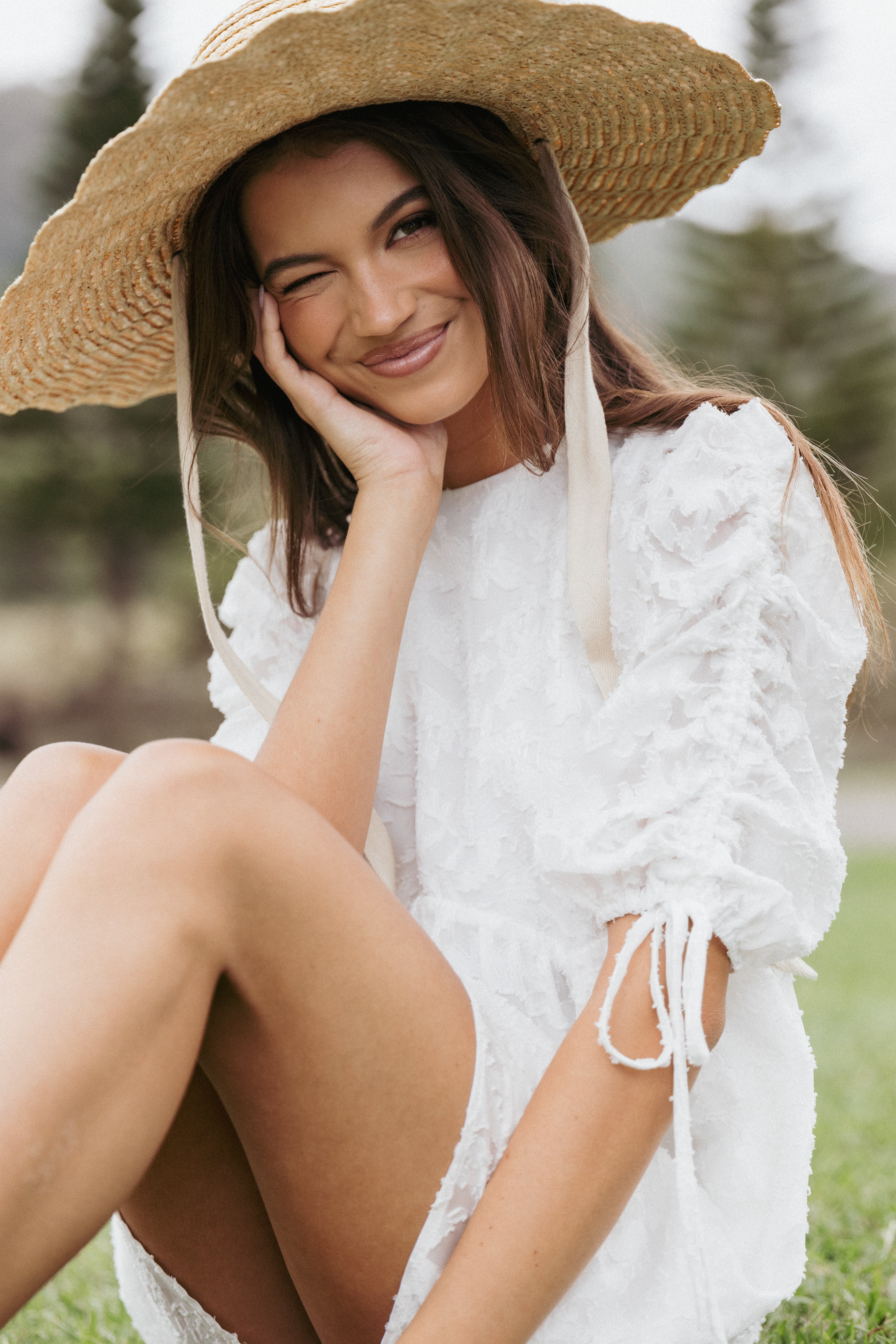 White Floral Mini Dress with Long Sleeves - Giselle