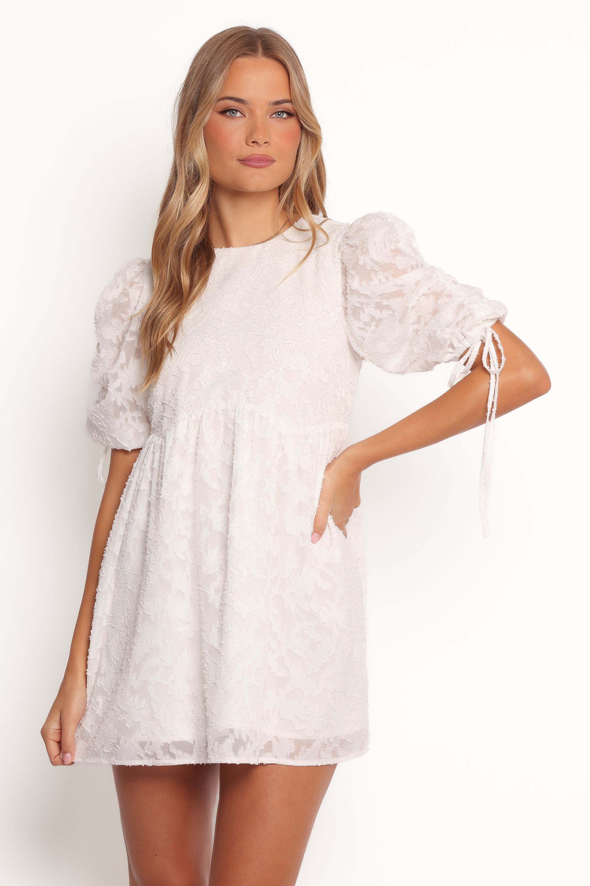 White Floral Mini Dress with Long Sleeves - Giselle