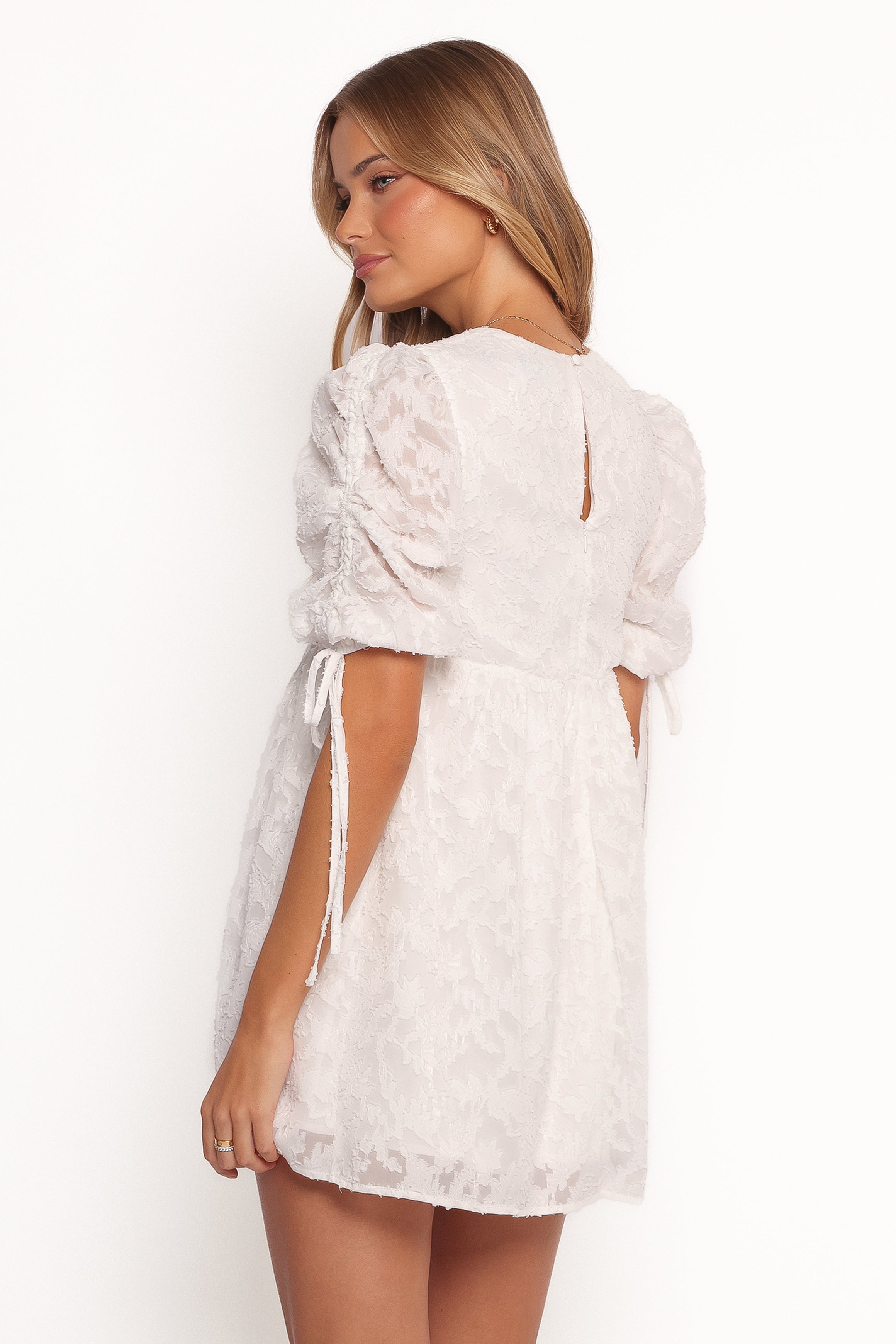 White Floral Mini Dress with Long Sleeves - Giselle
