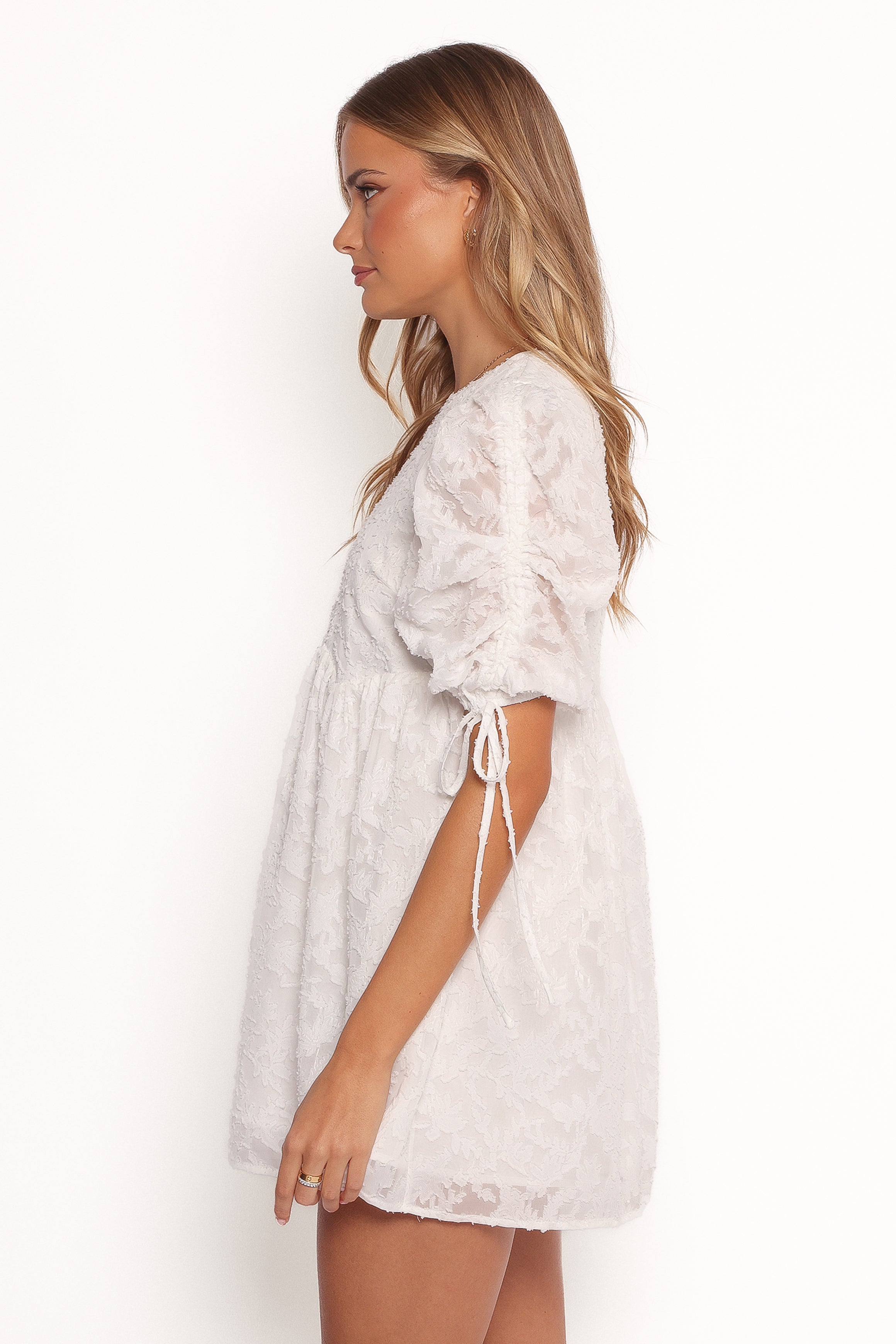 White Floral Mini Dress with Long Sleeves - Giselle