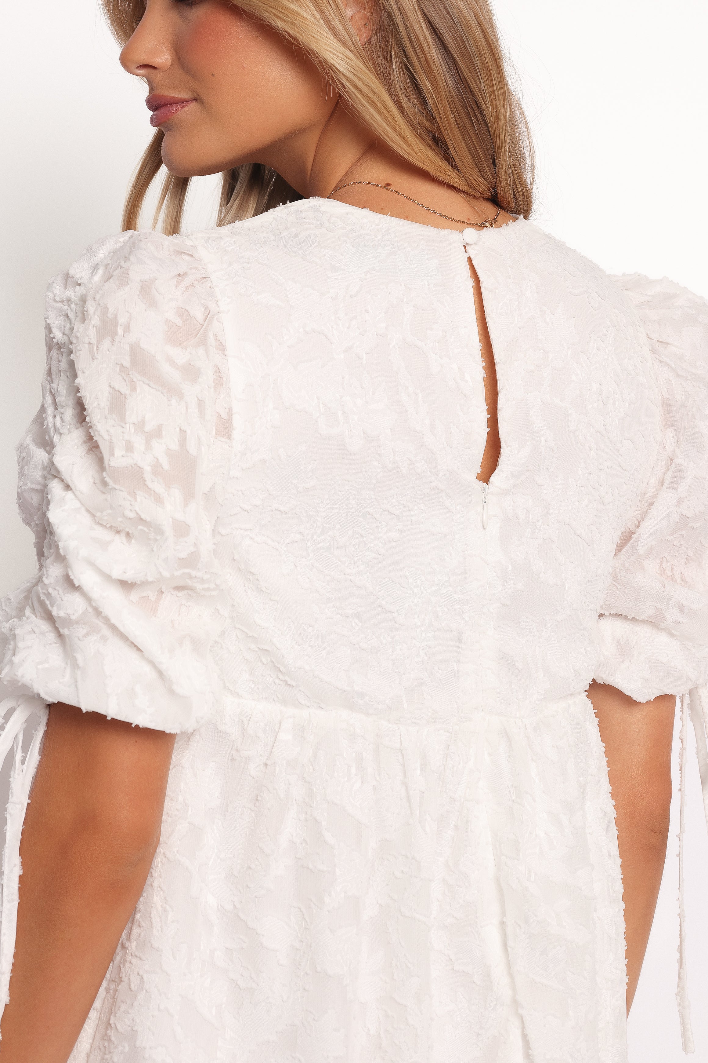 White Floral Mini Dress with Long Sleeves - Giselle