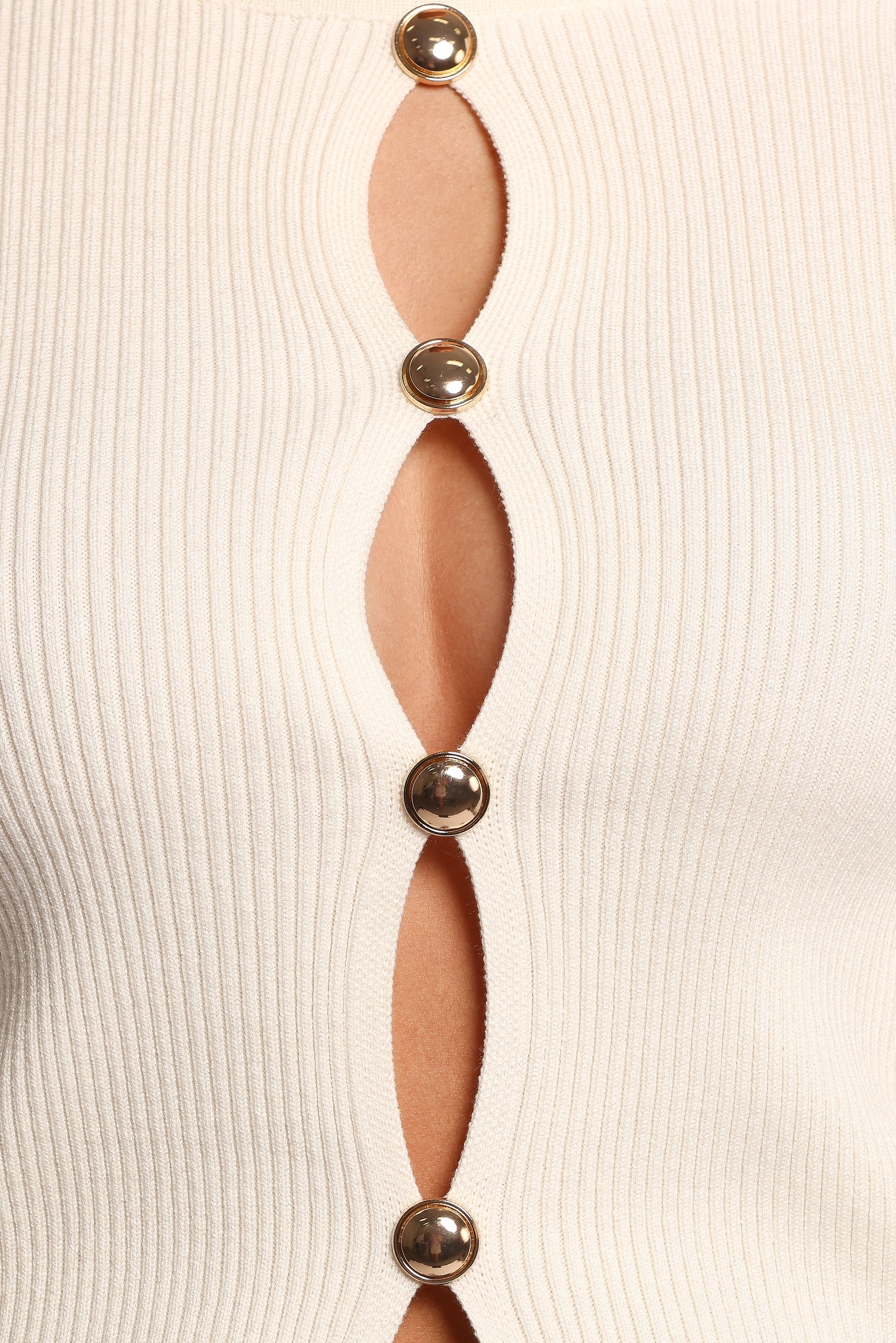 Rosienna Cream Ribbed Knit Top with Cut Out Detail