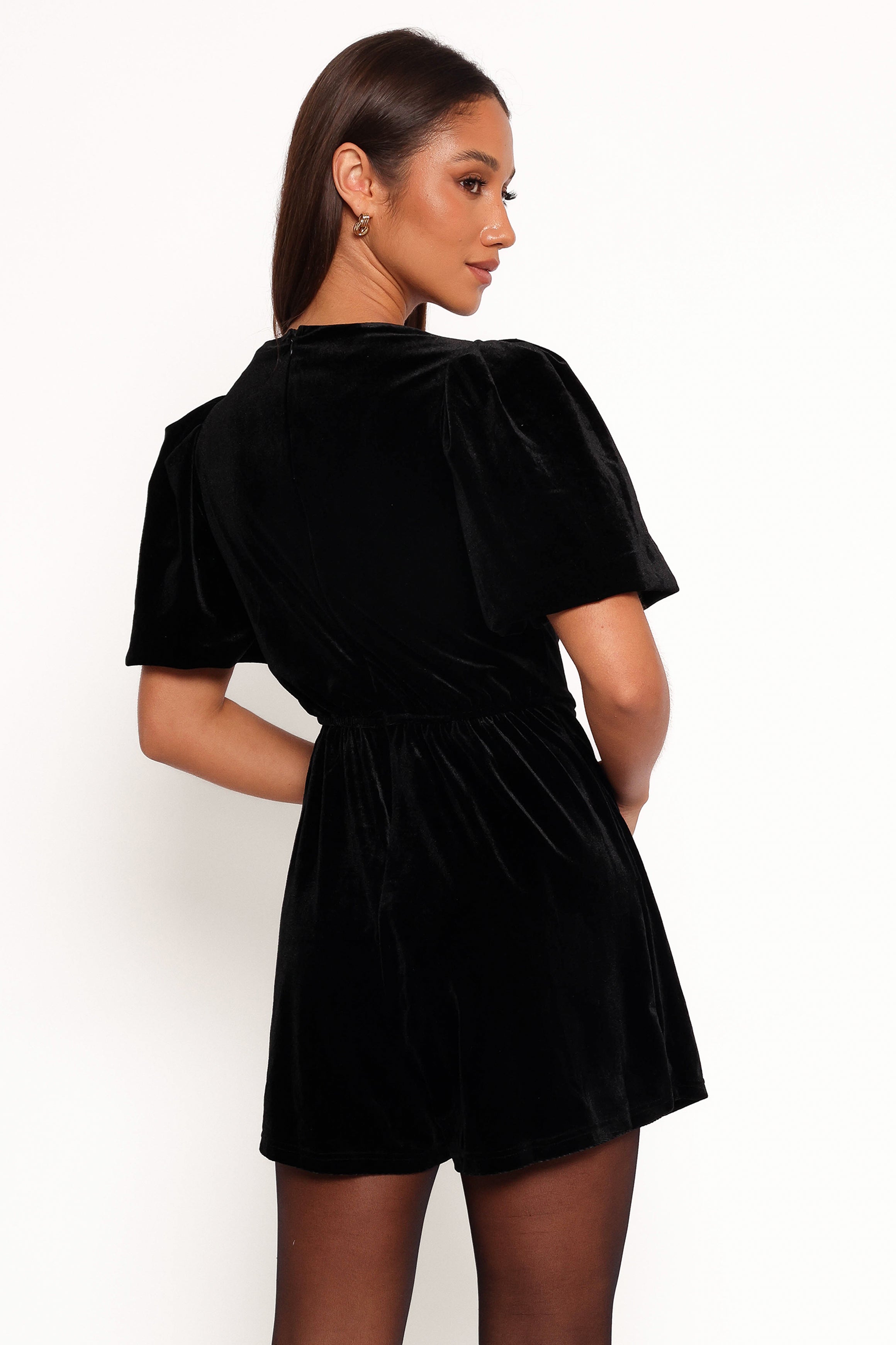 Black Velvet Romper with Bow Detail - Norah Women's Jumpsuit